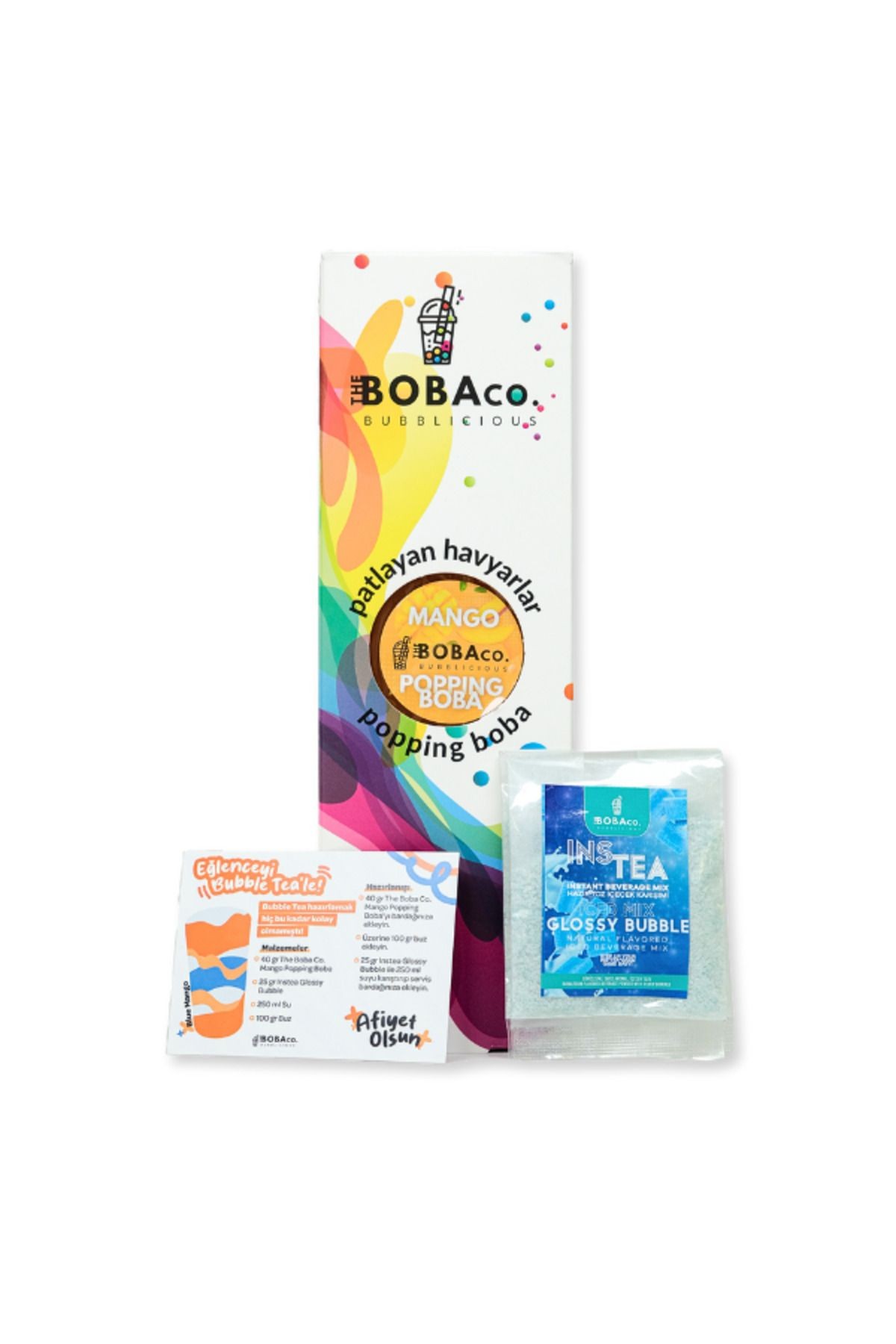 Bubble tea Tarif Seti "Blue Mango" | Mango Popping Boba & Instea Glossy Bubble