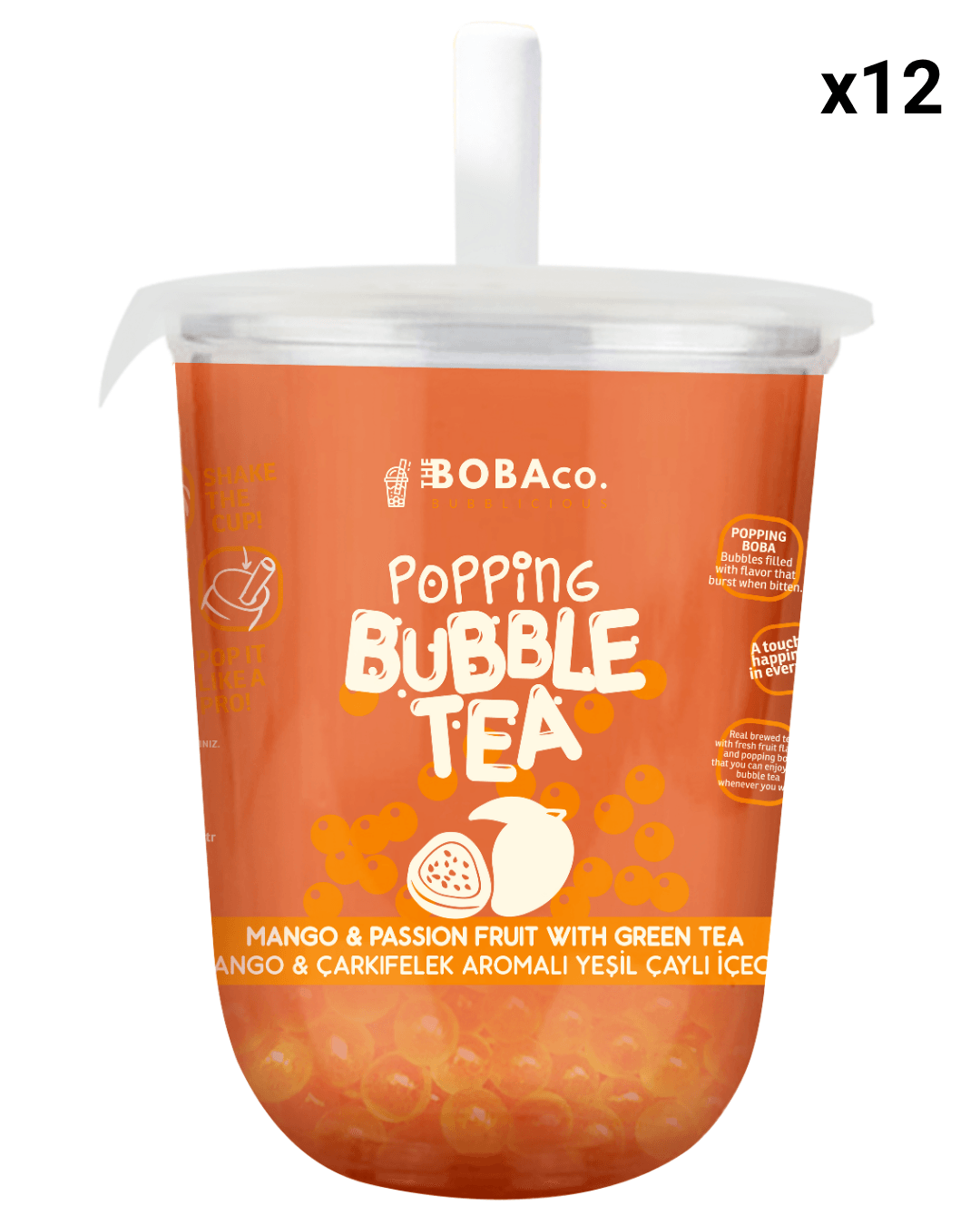 Popping Bubble Tea Mango & Passion Fruit with Green Tea (Cup) 12x330ml