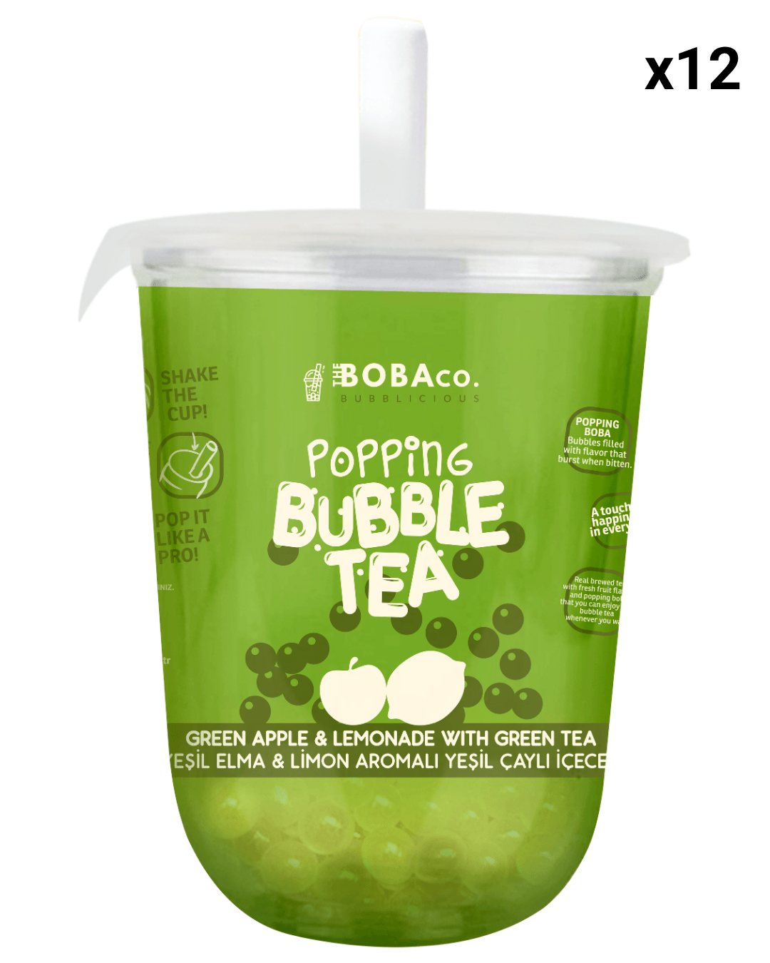 Popping Bubble Tea Green Apple & Lemonade Fruit with Green Tea (Cup) 12x330ml