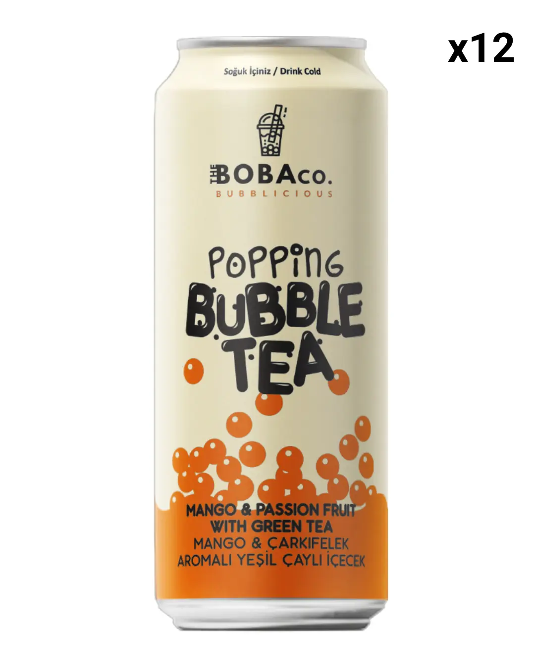 Popping Bubble Tea Mango & Passion Fruit with Green Tea 12x330 ml
