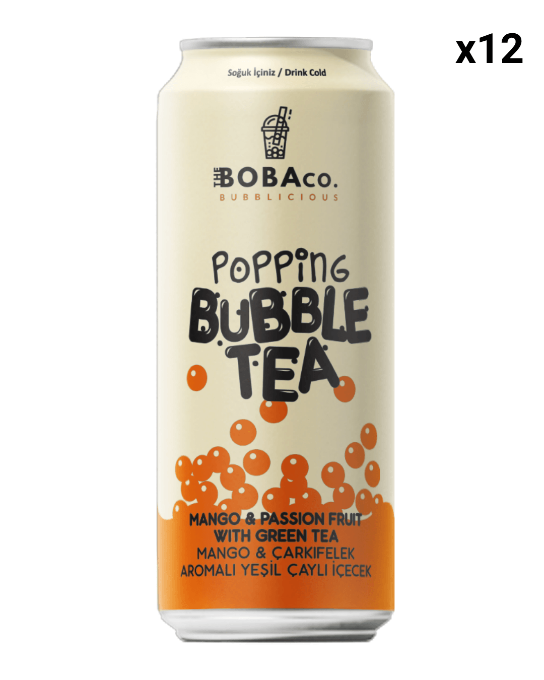 Popping Bubble Tea Mango & Passion Fruit with Green Tea 12x330 ml