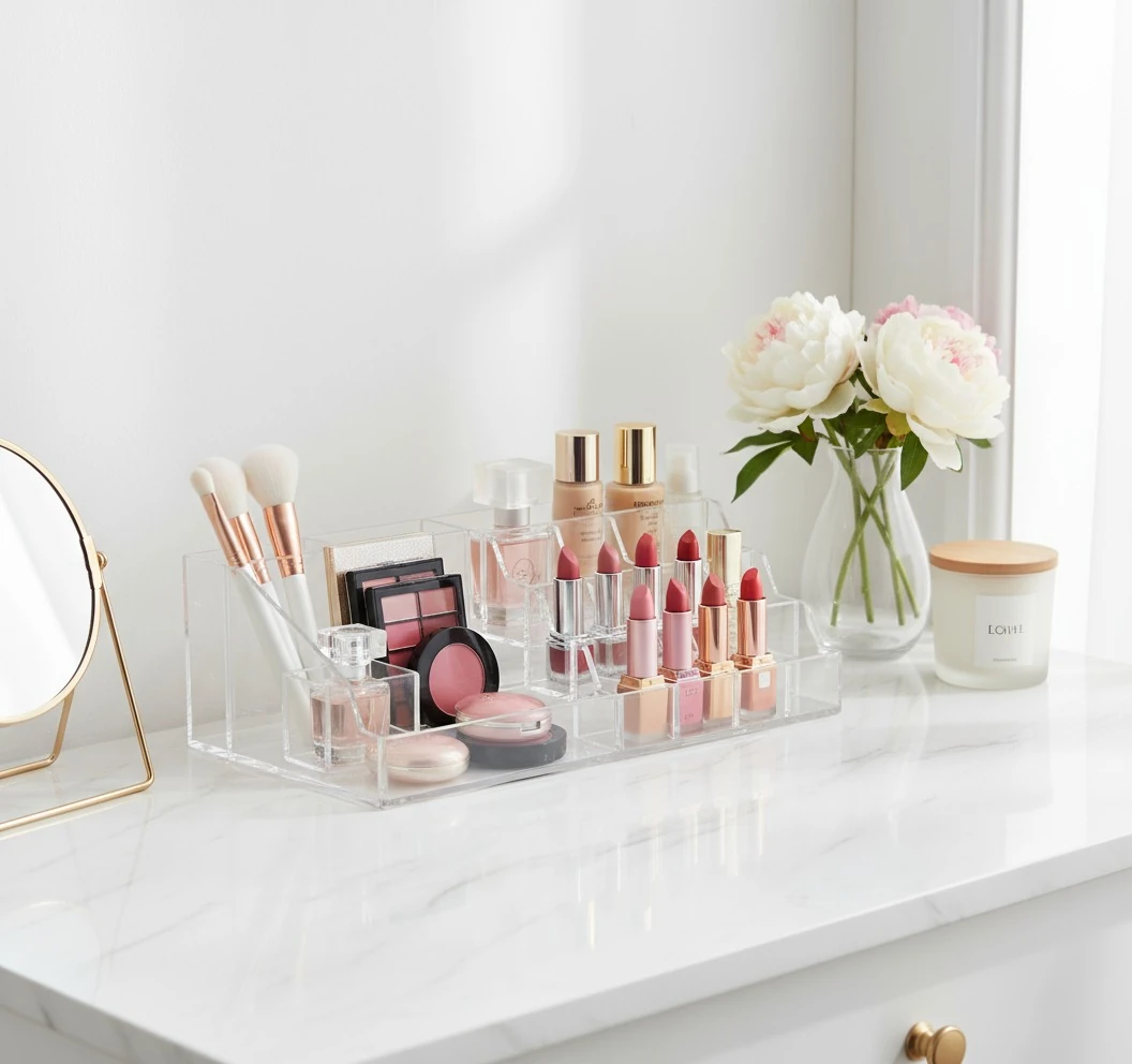 Şeffaf Makyaj Organizeri - Fırça, Ruj ve Cilt Bakım Ürünleri İçin Şeffaf Düzenleyici