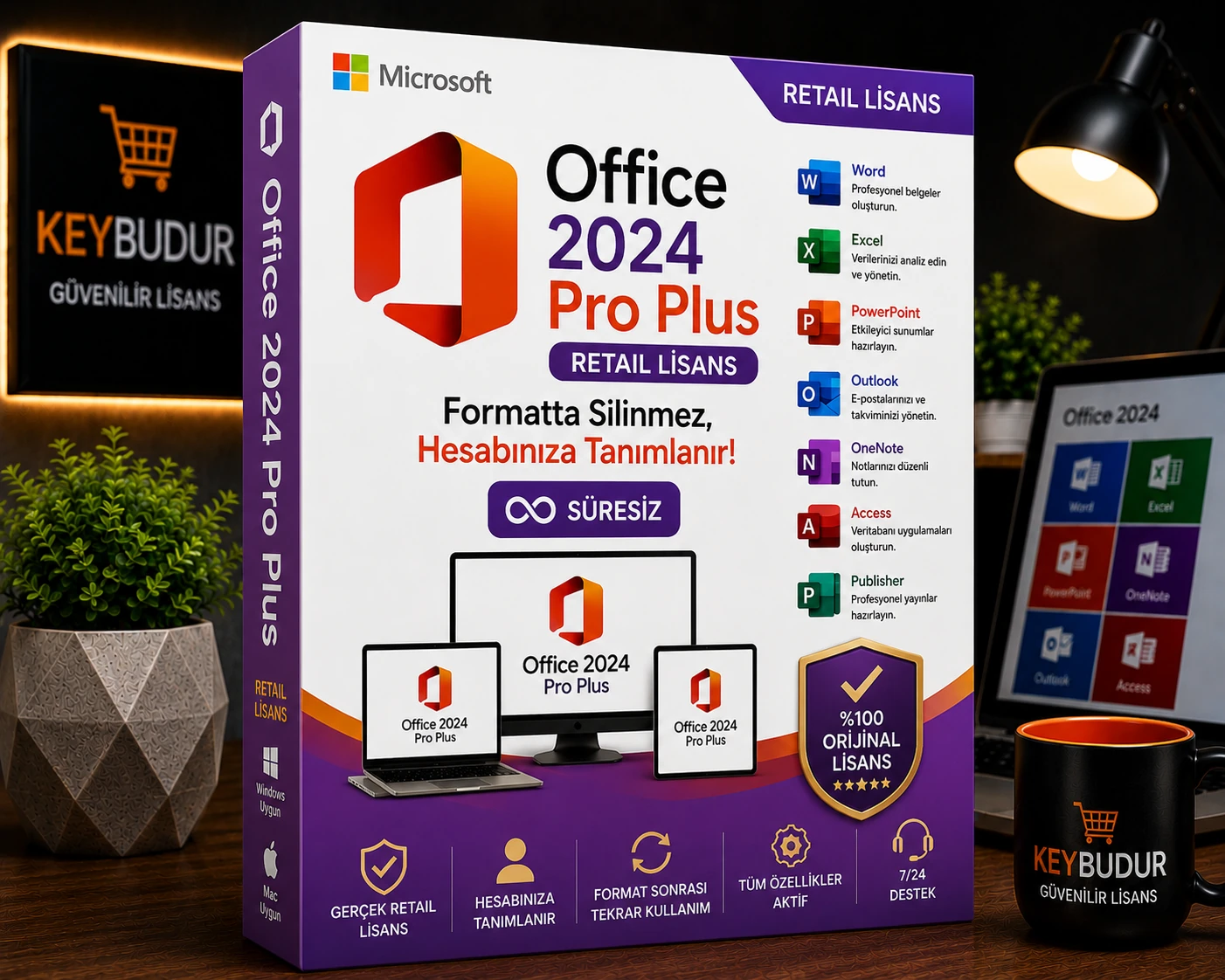 Office 2024 Pro Plus RETAIL Lisans - Formatta Silinmez, Hesabınıza Tanımlanır! Süresiz