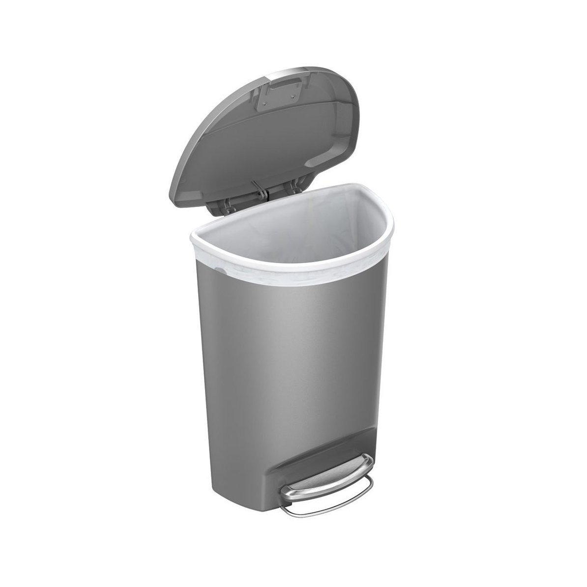 50L Yarım Daire · Pedallı Plastik · Çöp Kutusu - Gri