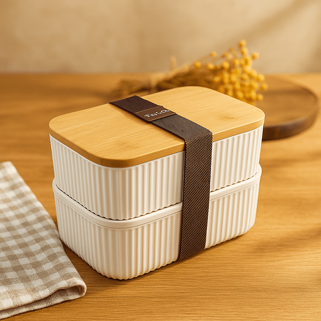 2’li Bambu Kapaklı Lunch Box | 0,5 LT Sızdırmaz Saklama Kabı Seti – Doğal & Şık