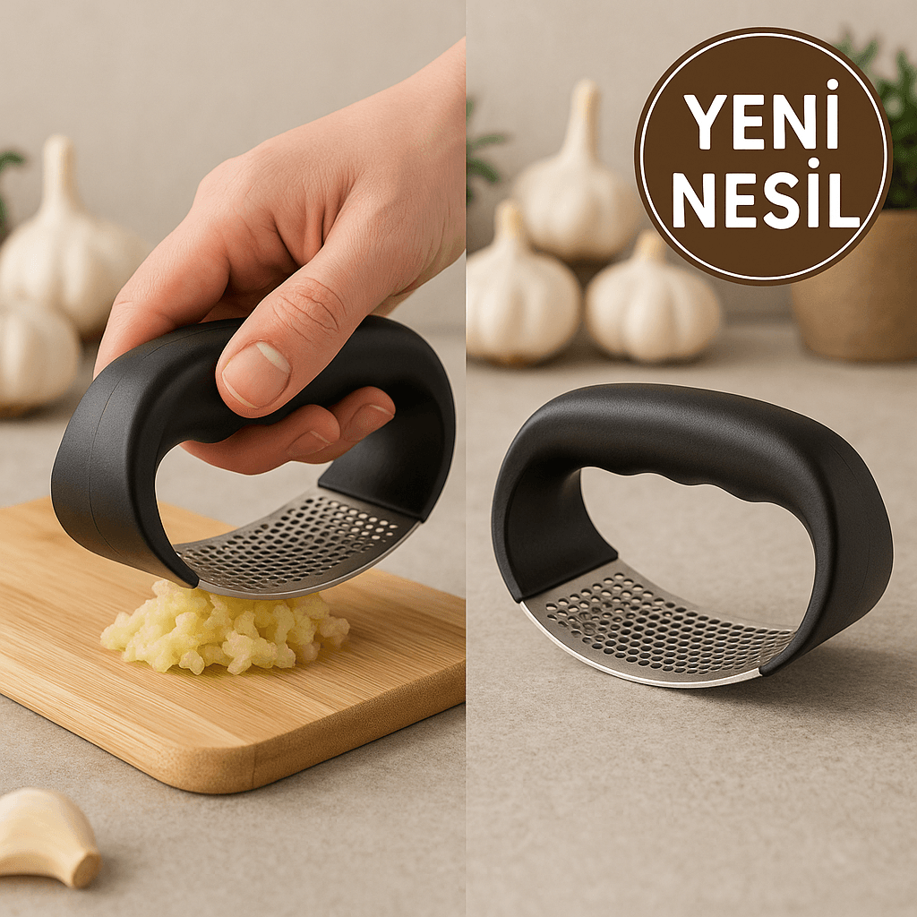 Yeni Nesil Paslanmaz Çelik Sarımsak Ezici – Tutma Kollu & Ergonomik
