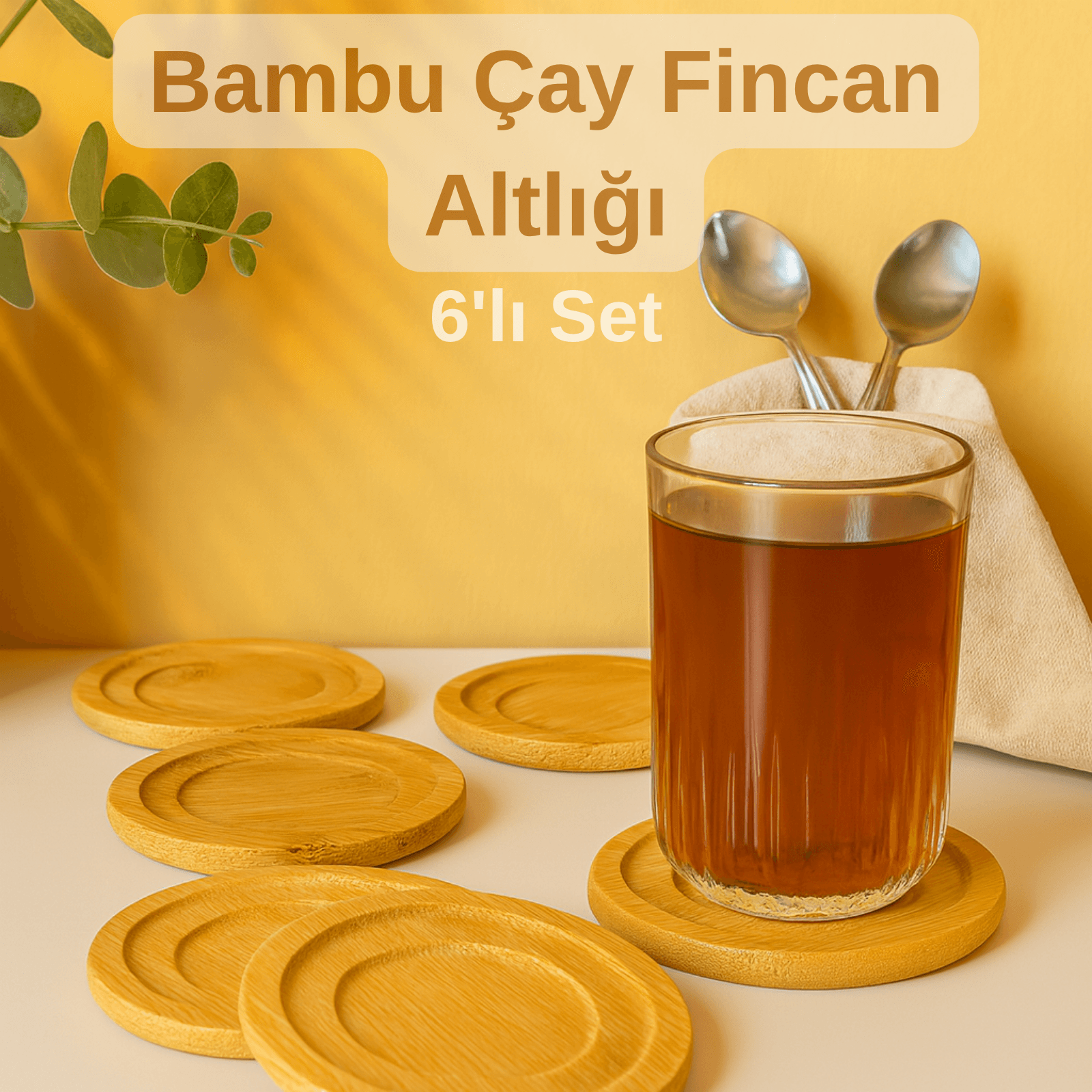6’lı Yuvarlak Bambu Bardak Altlığı – Çay & Kahve Fincan Tabağı