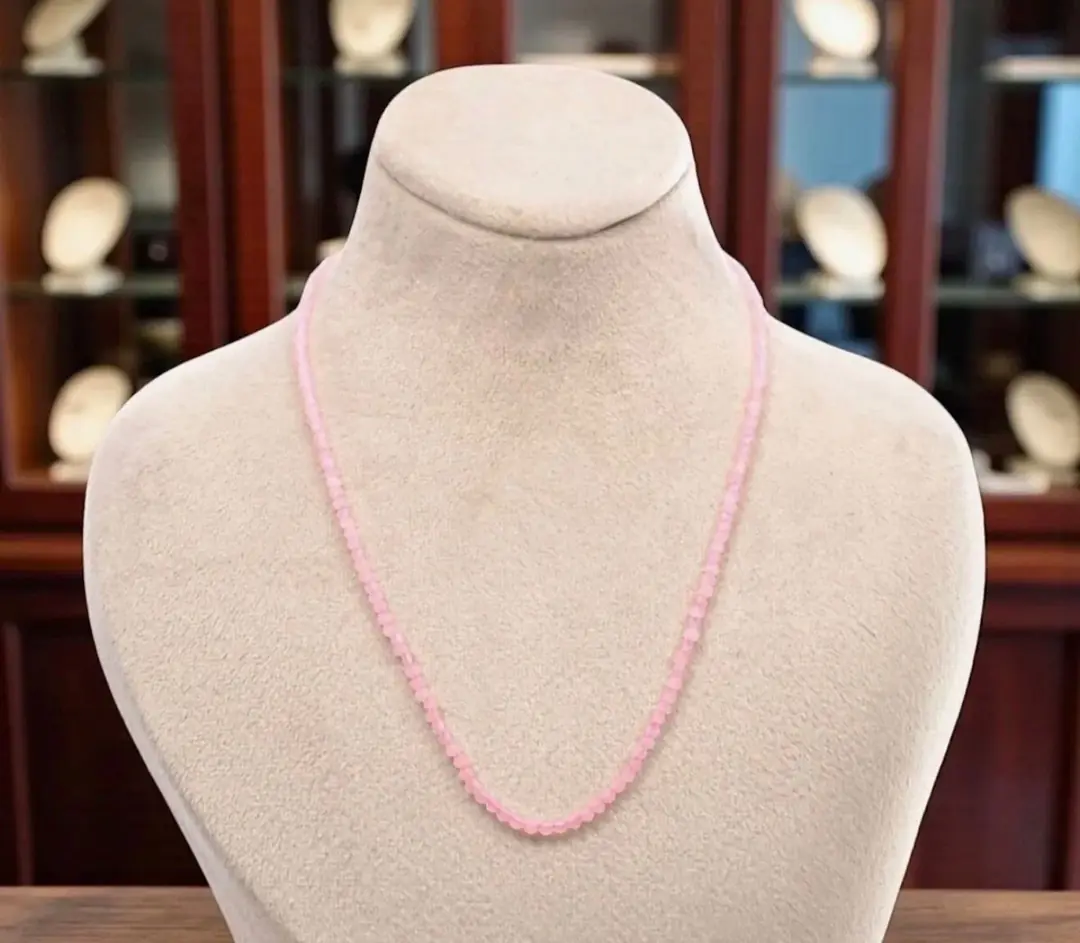 Pembe Kuvars 2 mm Faset Kesim Dizi Doğal Taş Kolye