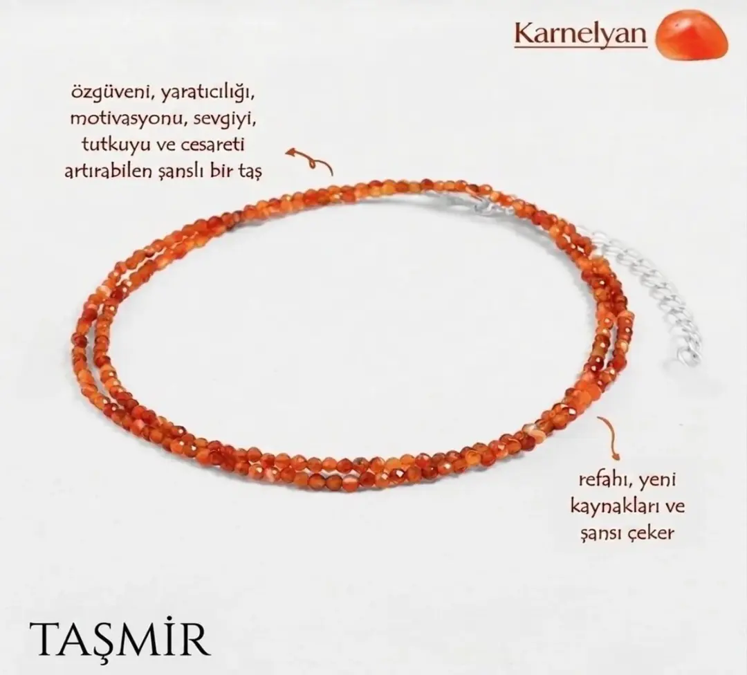 Karnelyan Akik İnce Doğal Taş Kolye
