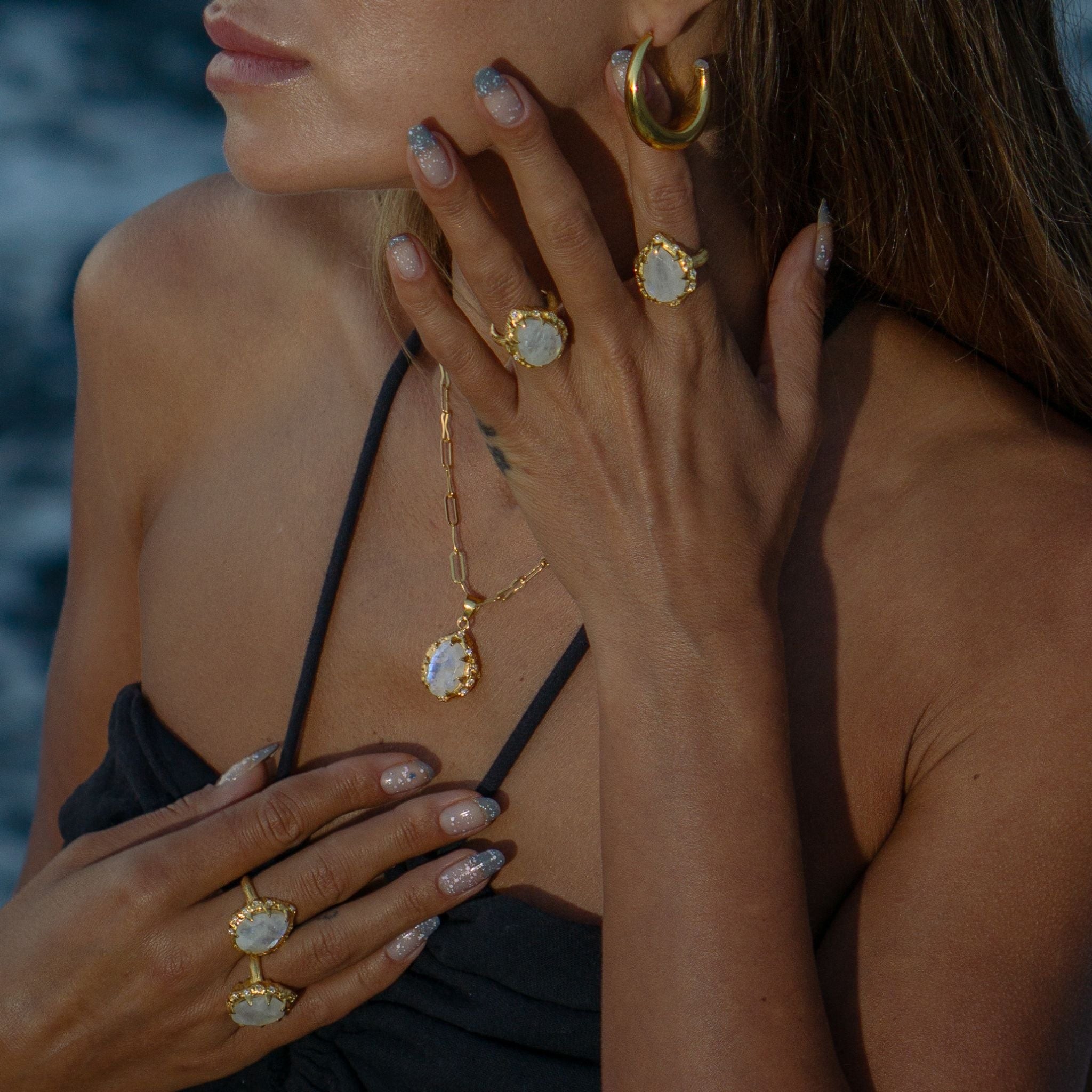 Moonstone Ring with CZ Stone