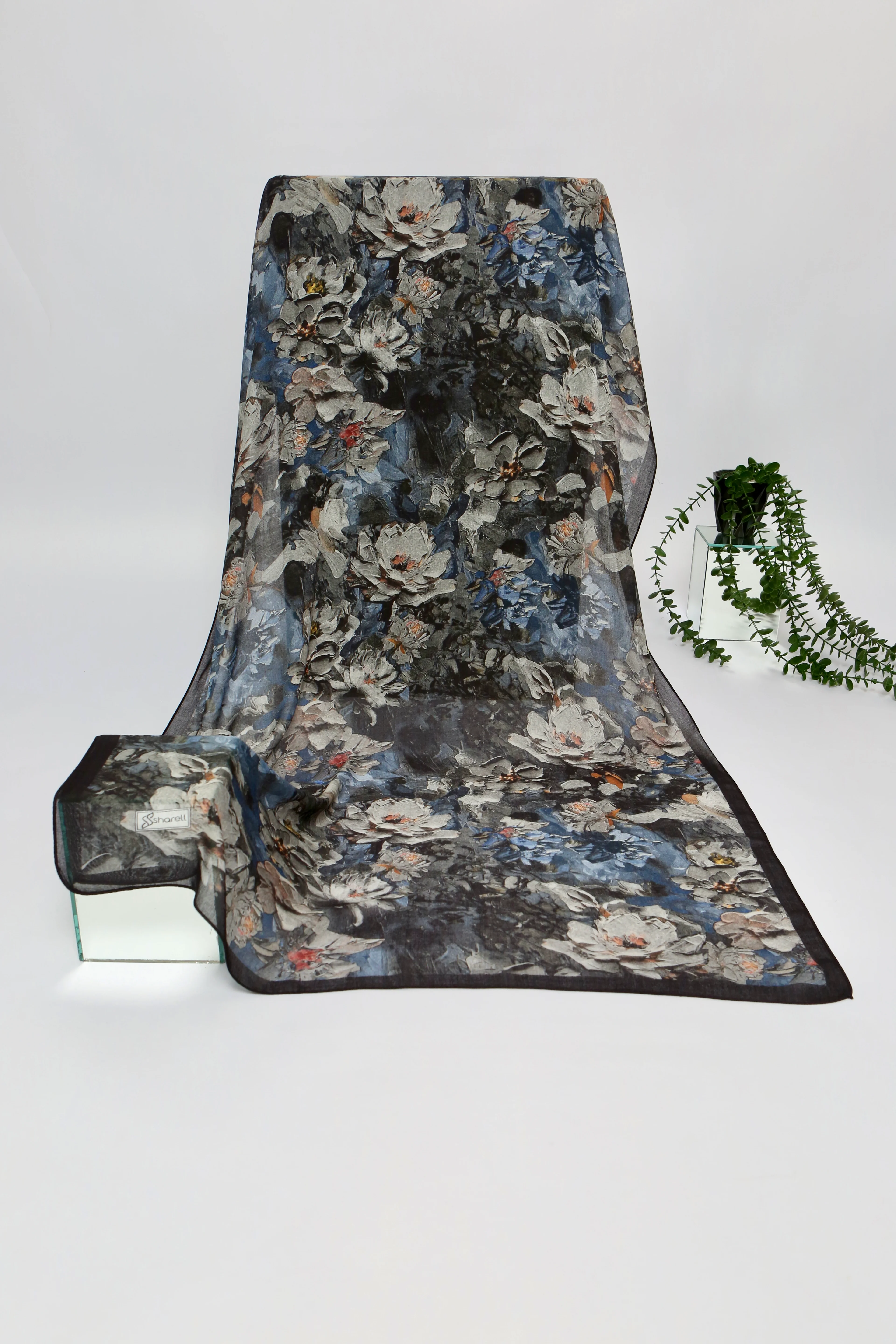 BOTANİCA DESEN RAMİ ŞAL GECE LACİVERTİ