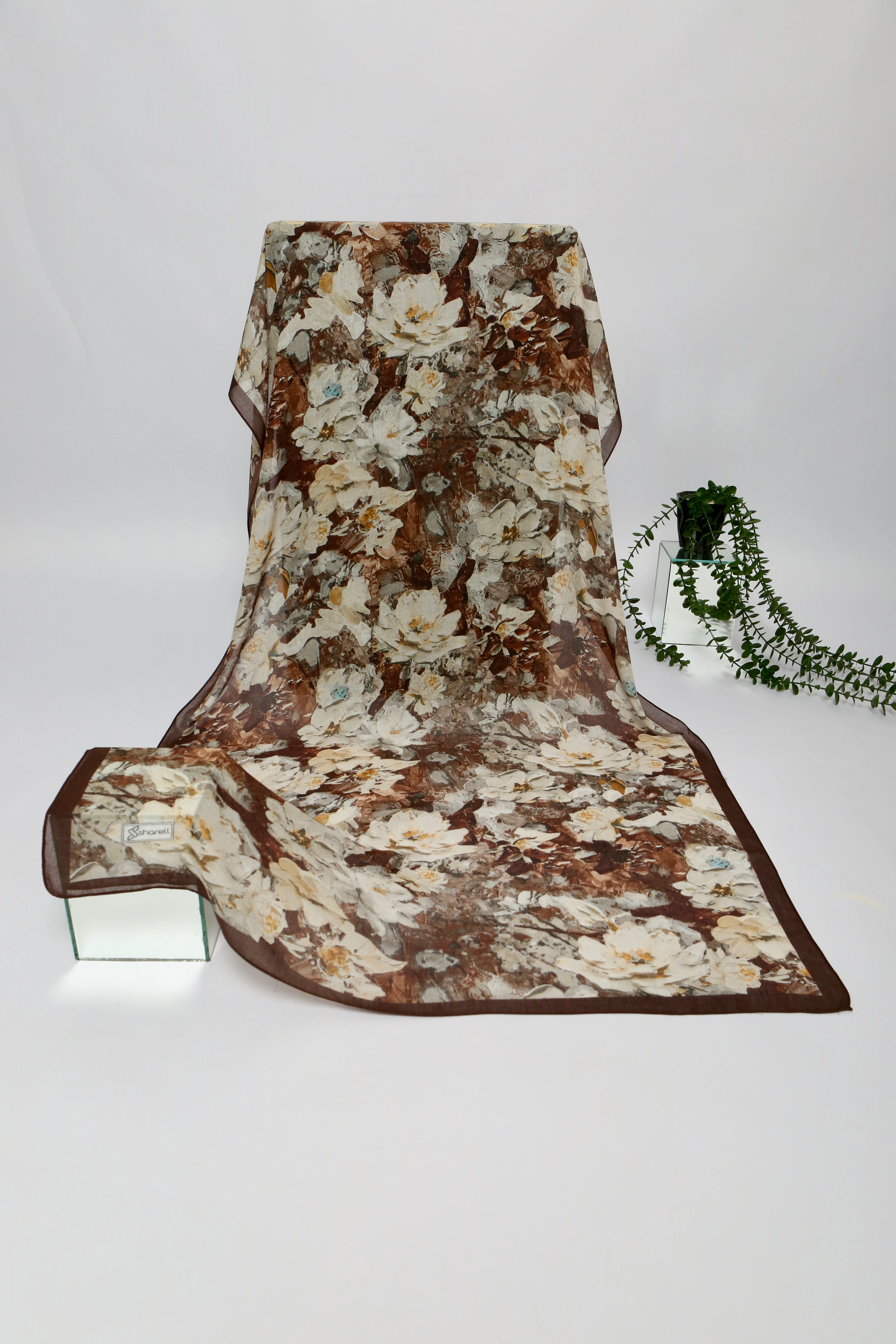 BOTANİCA DESEN RAMİ ŞAL KAHVE