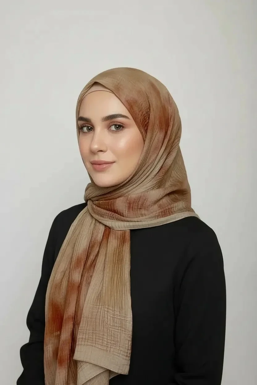 LUMEN DESEN MÜSLİN ŞAL KOYU BEJ