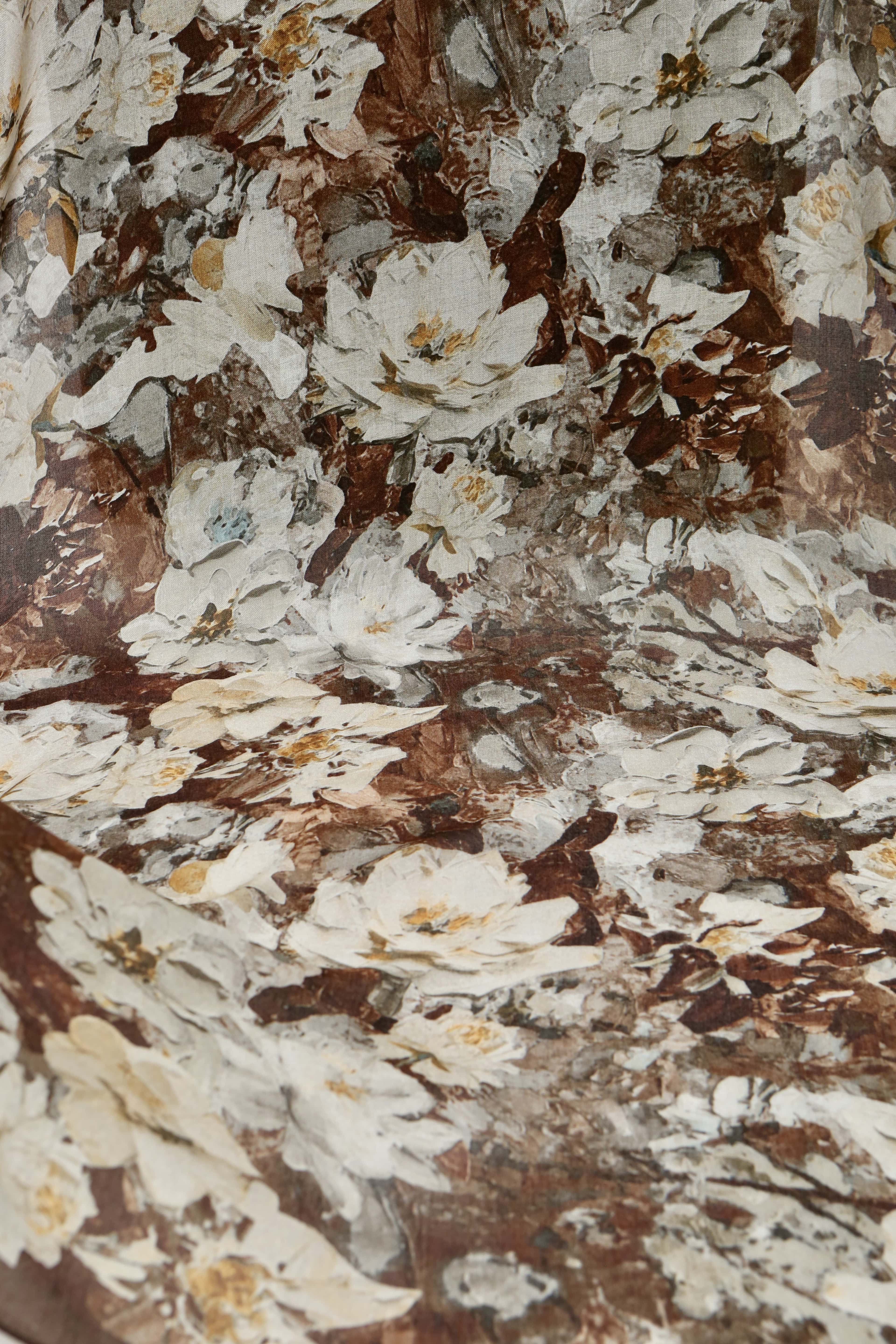 BOTANİCA DESEN RAMİ ŞAL KAHVE