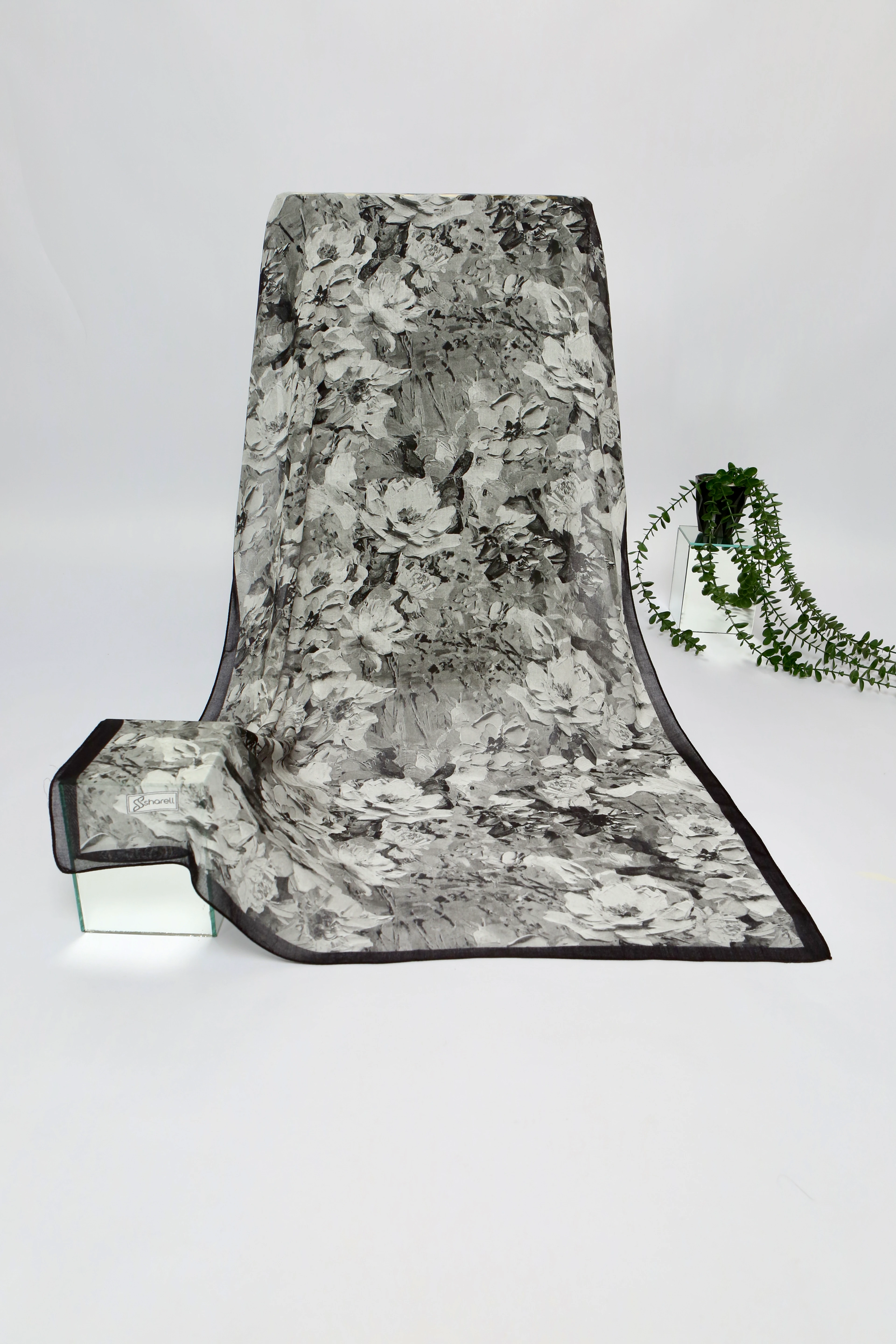 BOTANİCA DESEN RAMİ ŞAL SİYAH