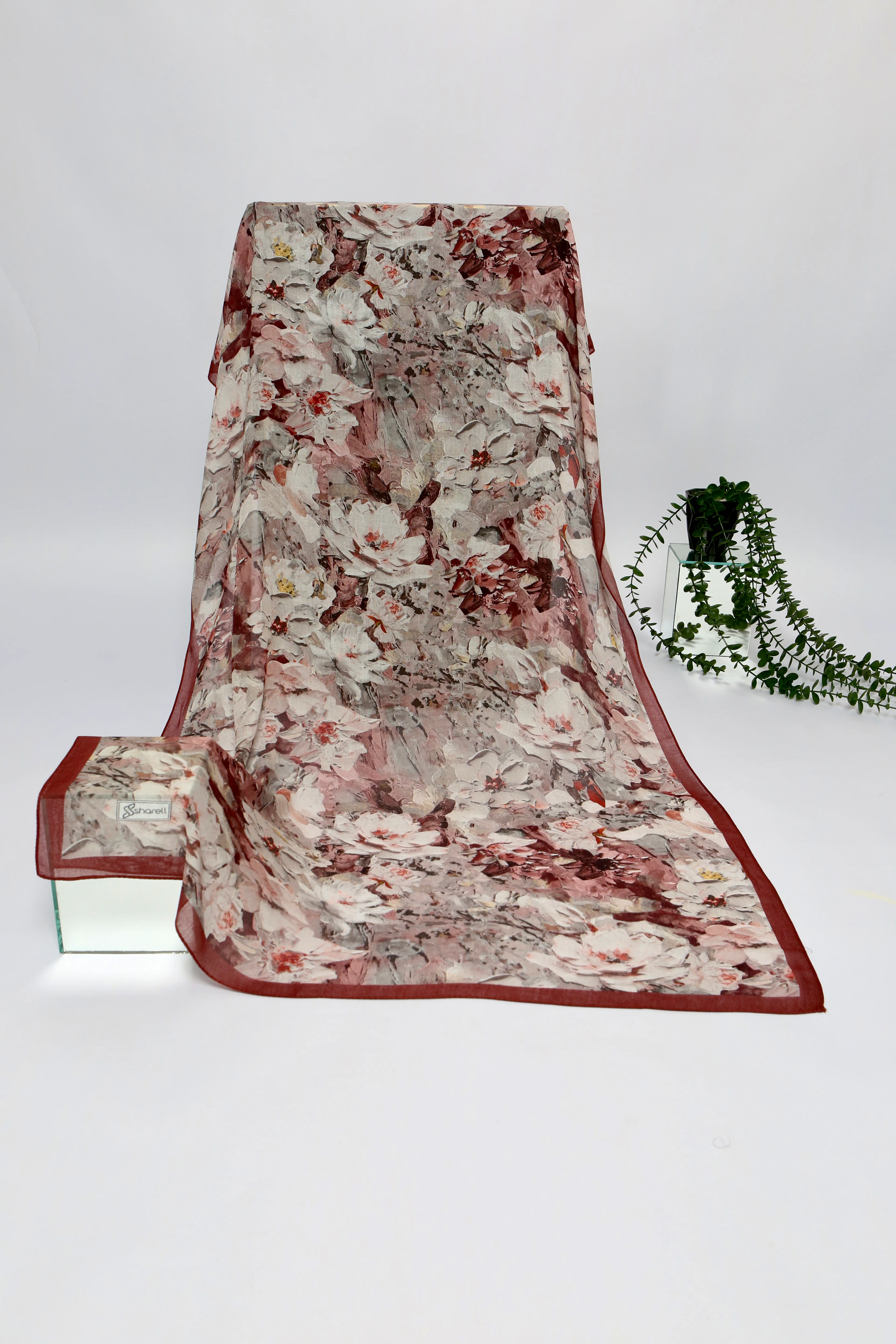 BOTANİCA DESEN RAMİ ŞAL PEMBE