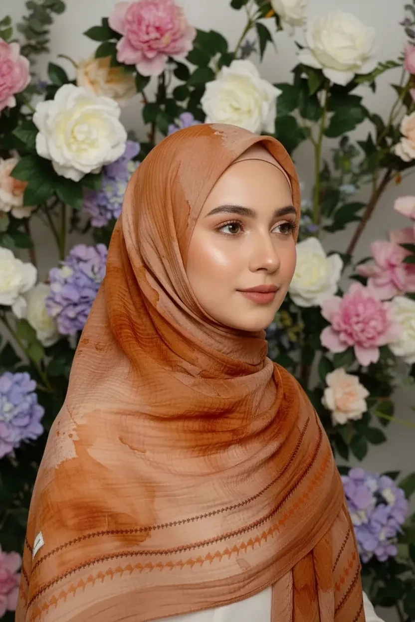 SOLARE DESEN MÜSLİN ŞAL TURUNCU KAHVE