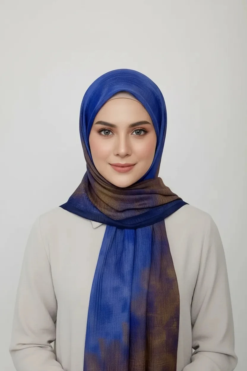 LUMEN DESEN MÜSLİN ŞAL KOBALT MAVİ