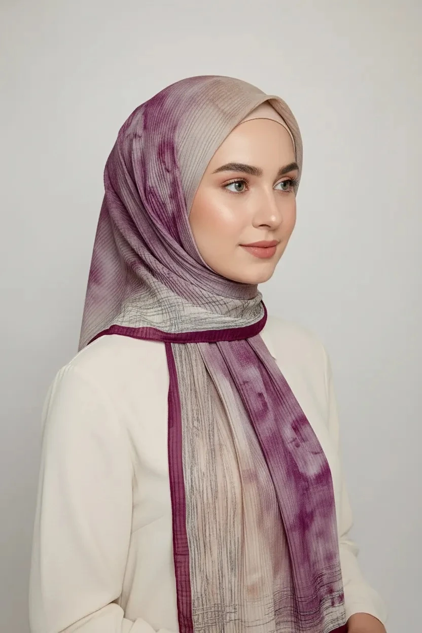 LUMEN DESEN MÜSLİN ŞAL PUDRA BEJ