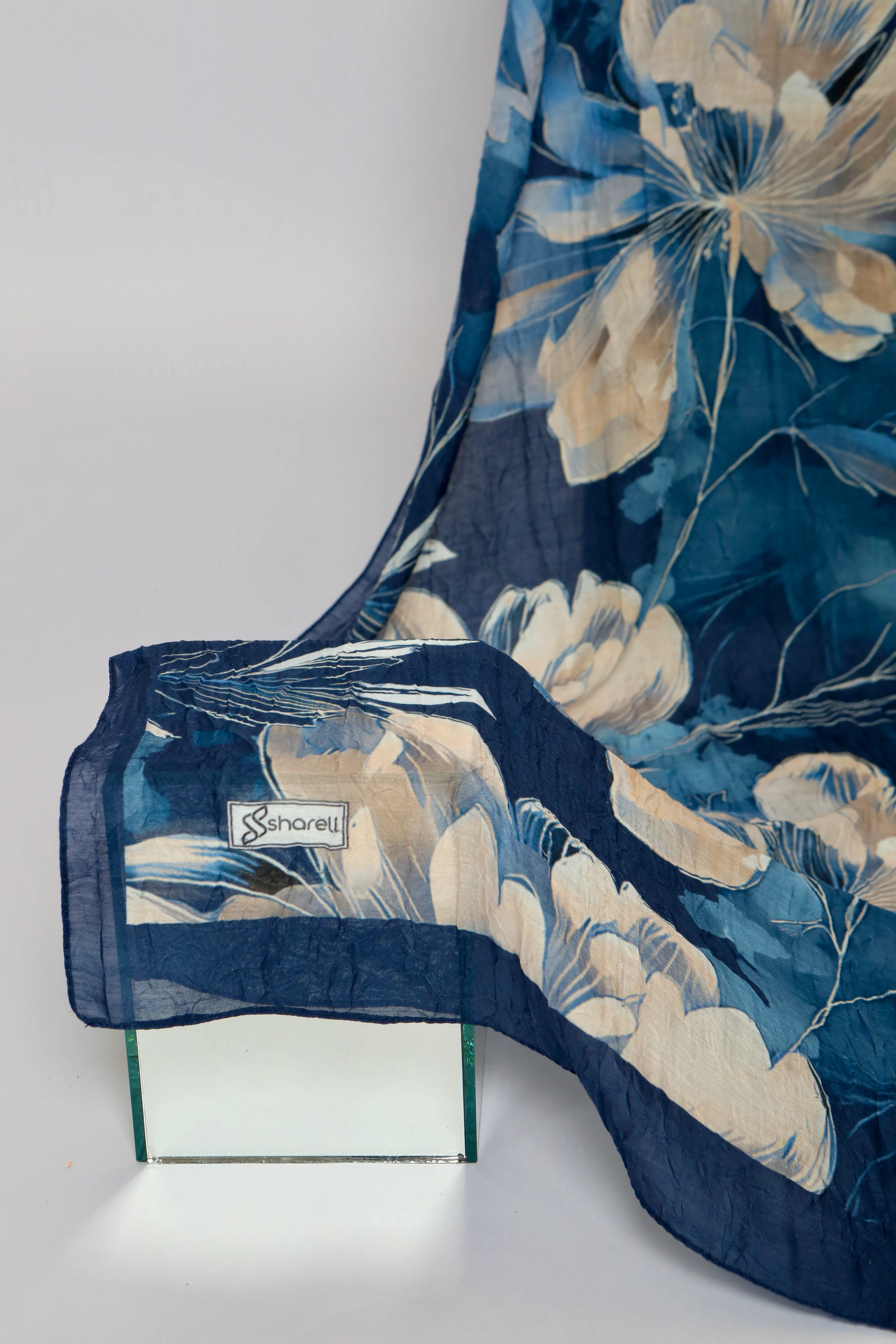 FLORA DESEN BAMBU KRAŞ ŞAL LACİVERT KREM