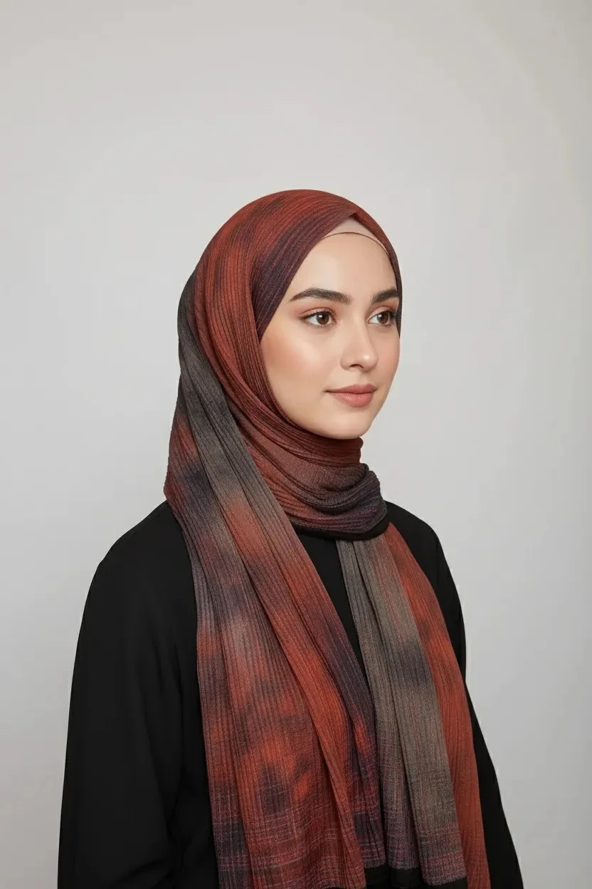 LUMEN DESEN MÜSLİN ŞAL FÜME YANIK TURUNCU