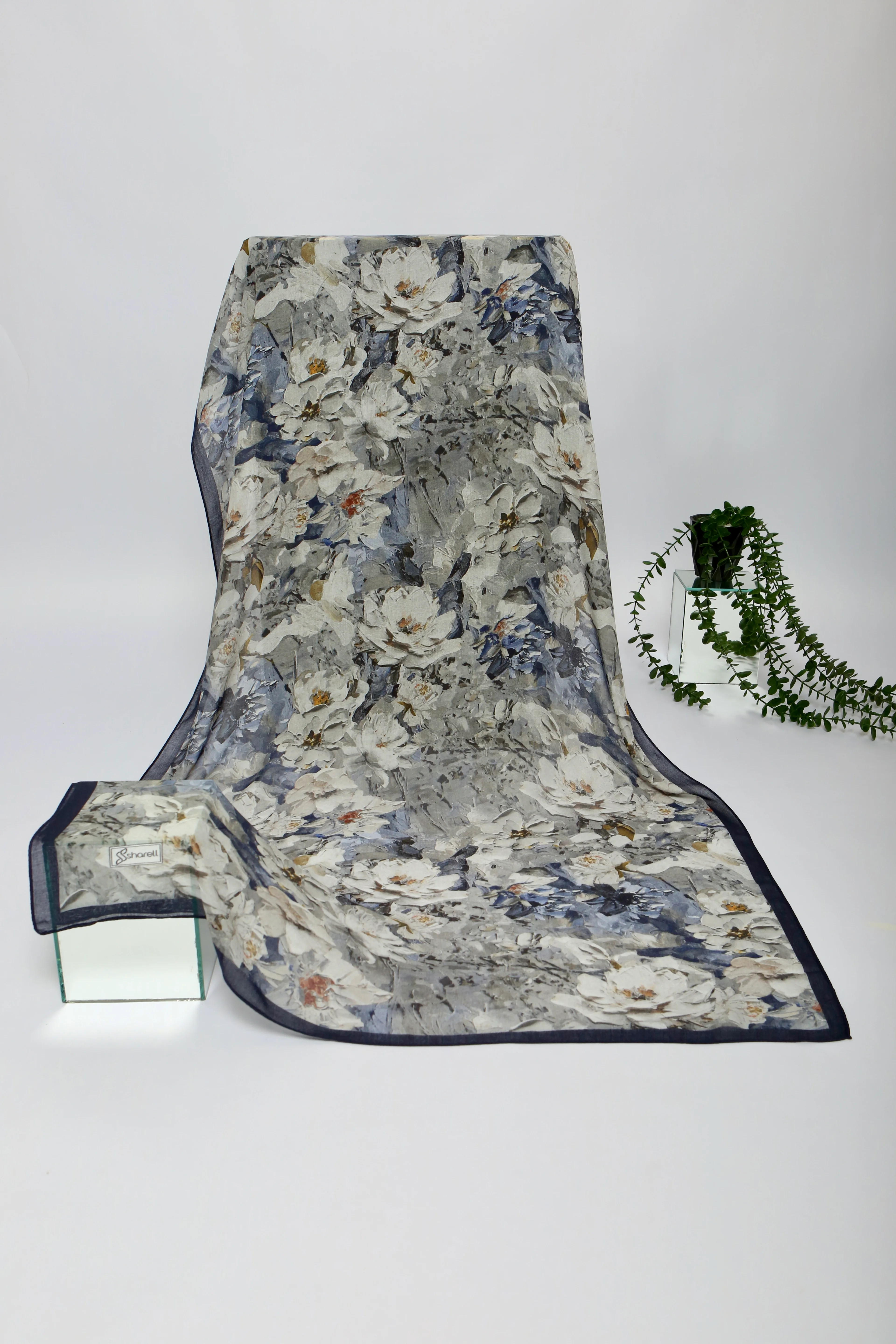 BOTANİCA DESEN RAMİ ŞAL LACİVERT