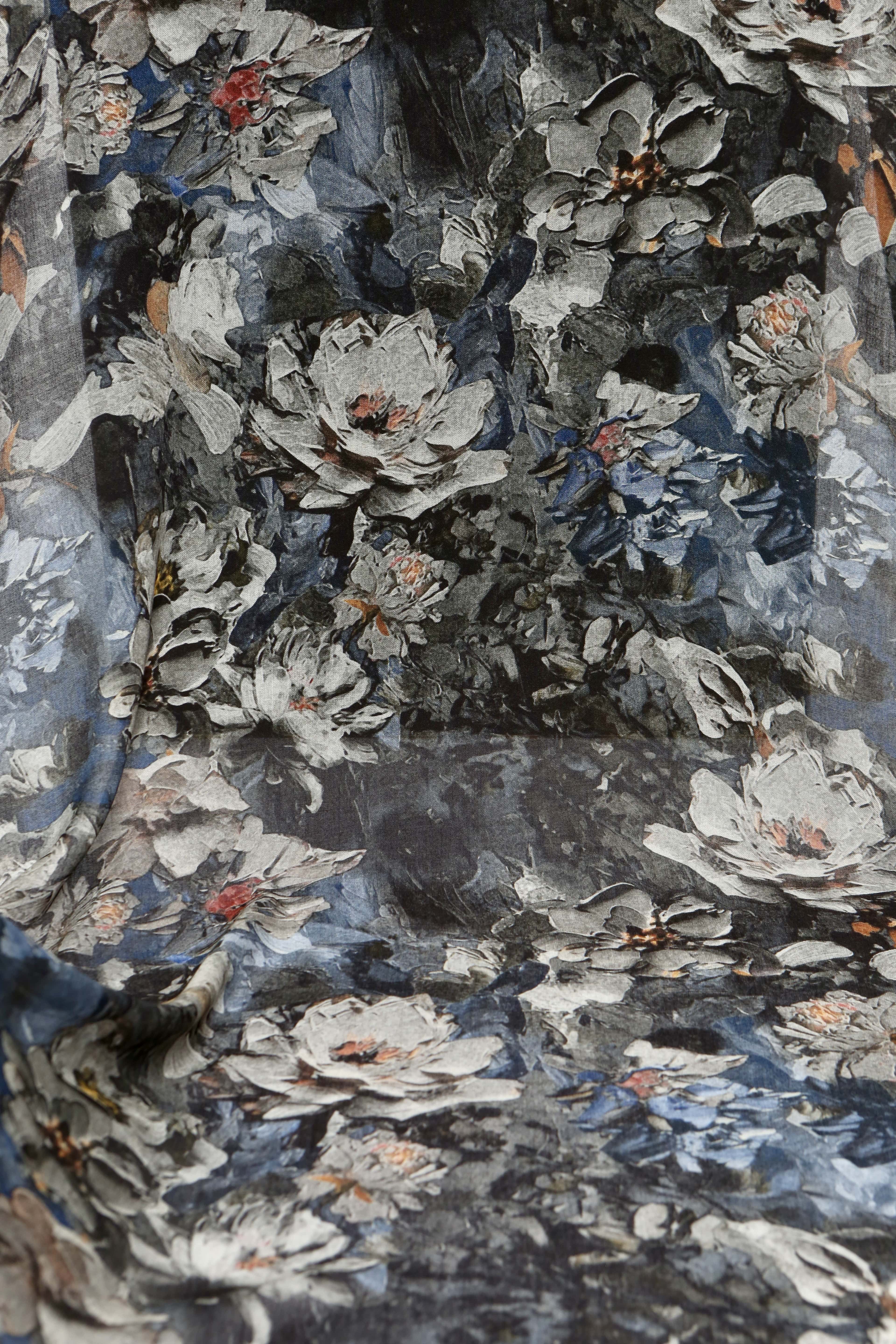 BOTANİCA DESEN RAMİ ŞAL GECE LACİVERTİ