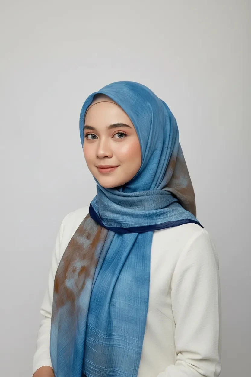 LUMEN DESEN MÜSLİN ŞAL MAVİ