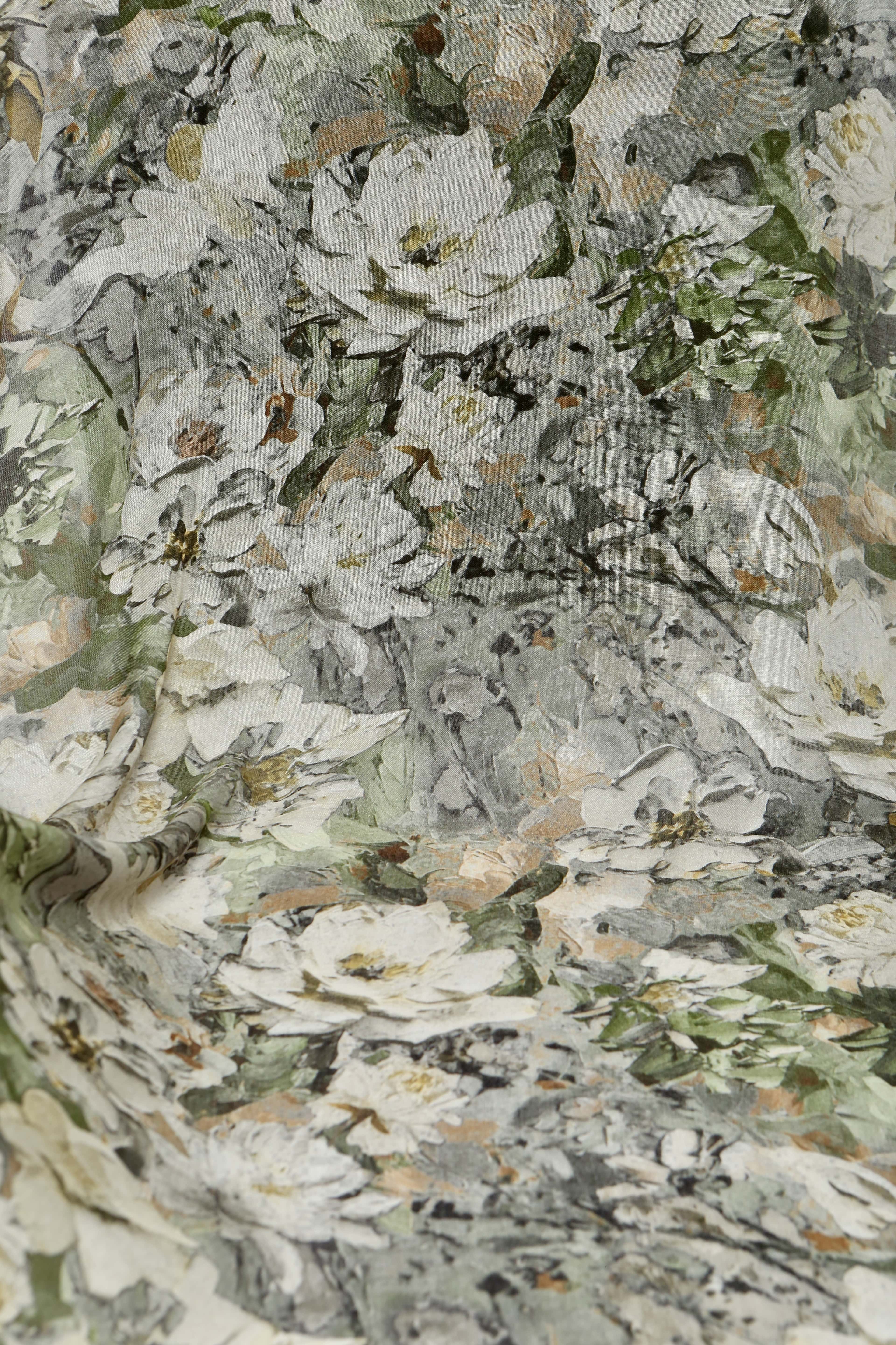 BOTANİCA DESEN RAMİ ŞAL ZEYTİN YEŞİLİ