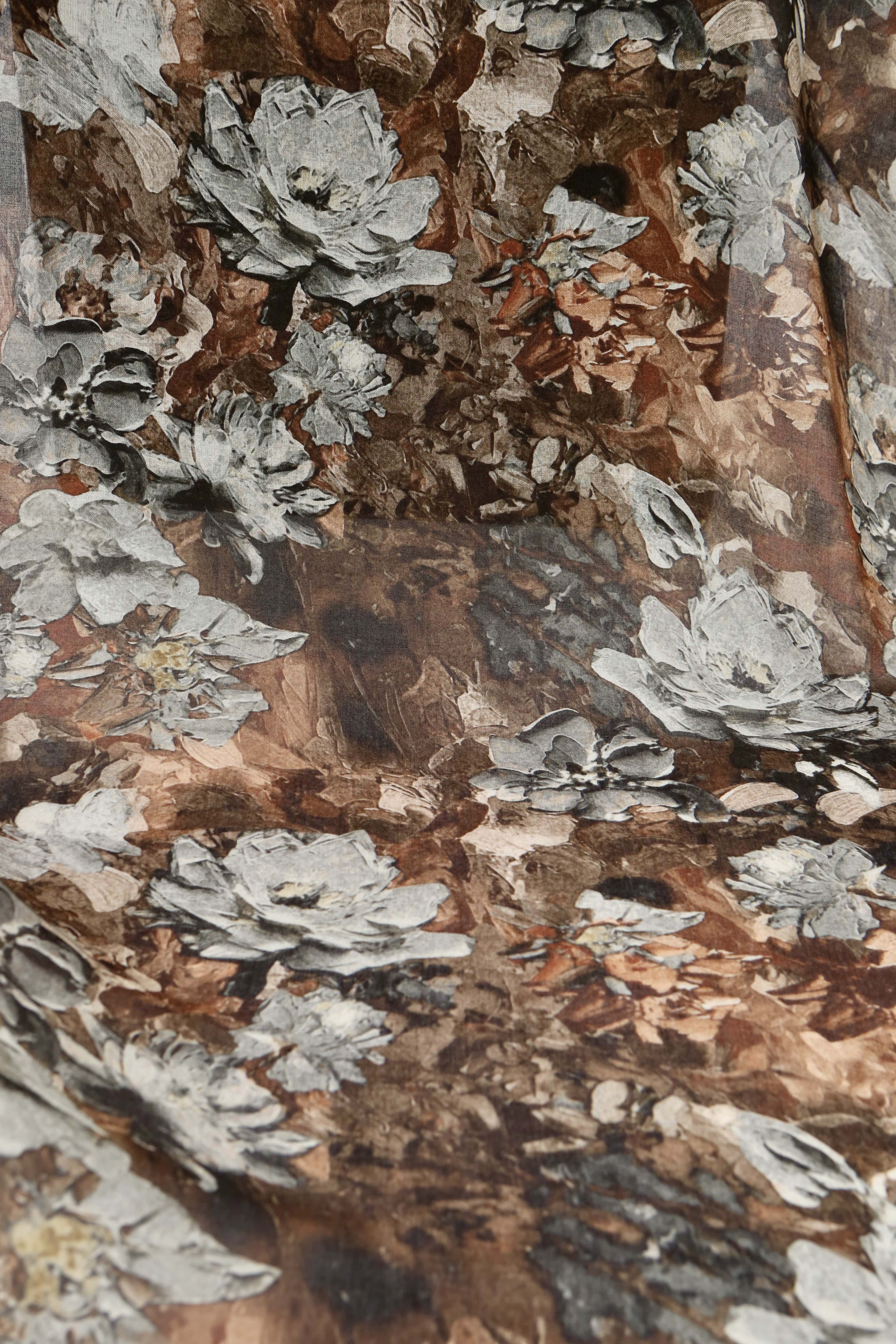 BOTANİCA DESEN RAMİ ŞAL TARÇIN KAHVE