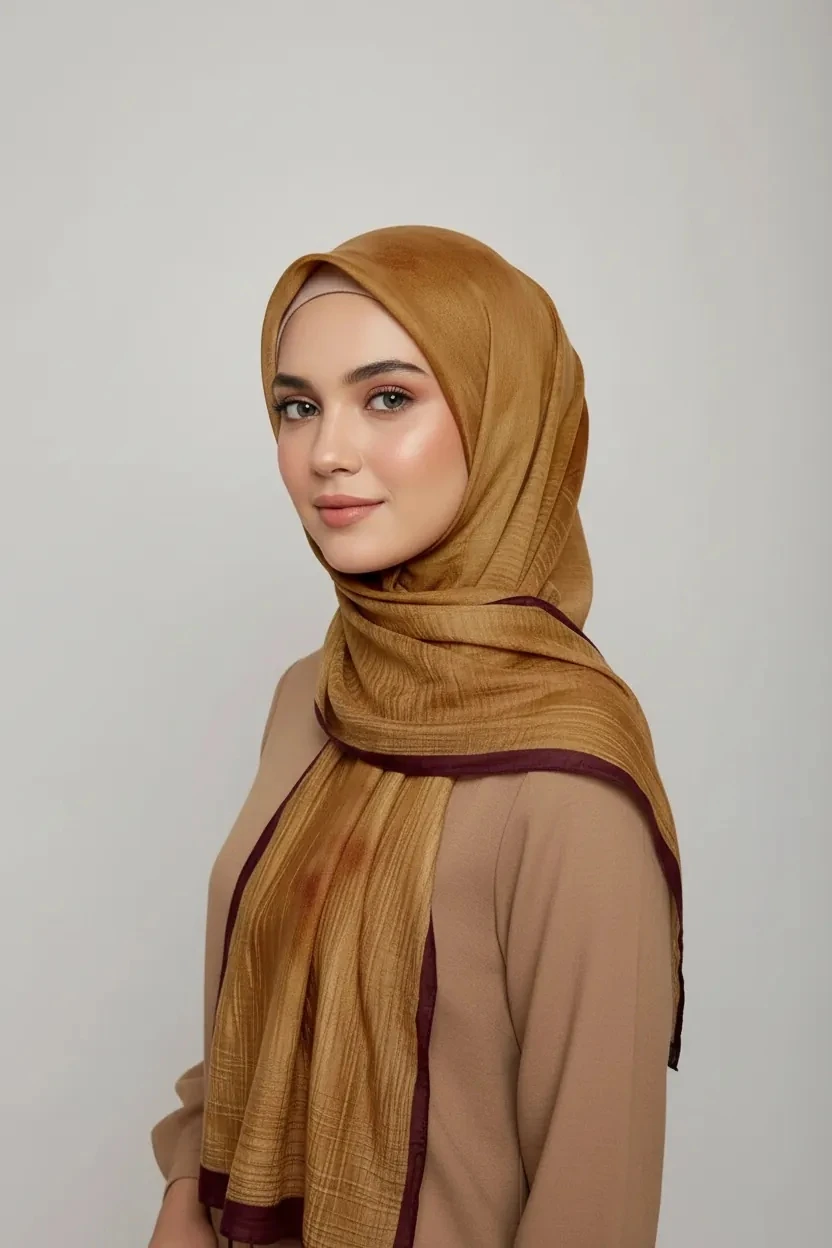 LUMEN DESEN MÜSLİN ŞAL ALTIN KARAMEL