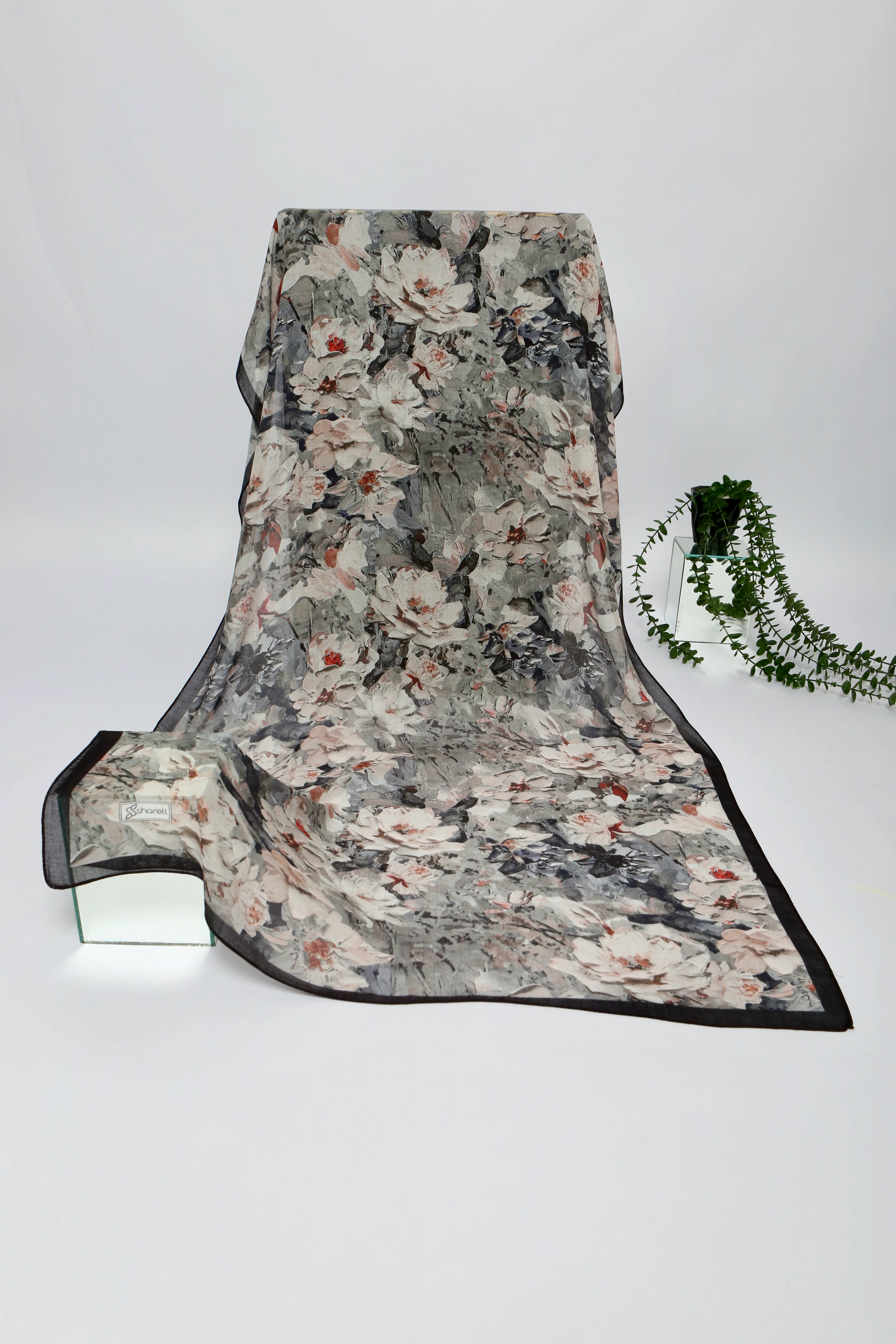 BOTANİCA DESEN RAMİ ŞAL GRİ