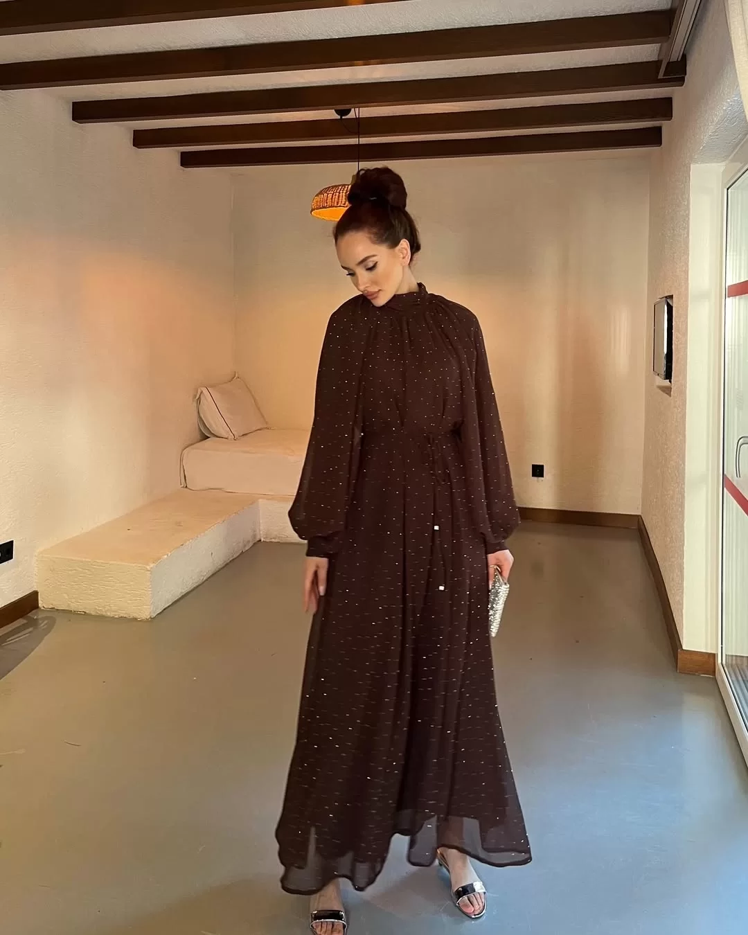 Taşlı Şifon Elbise