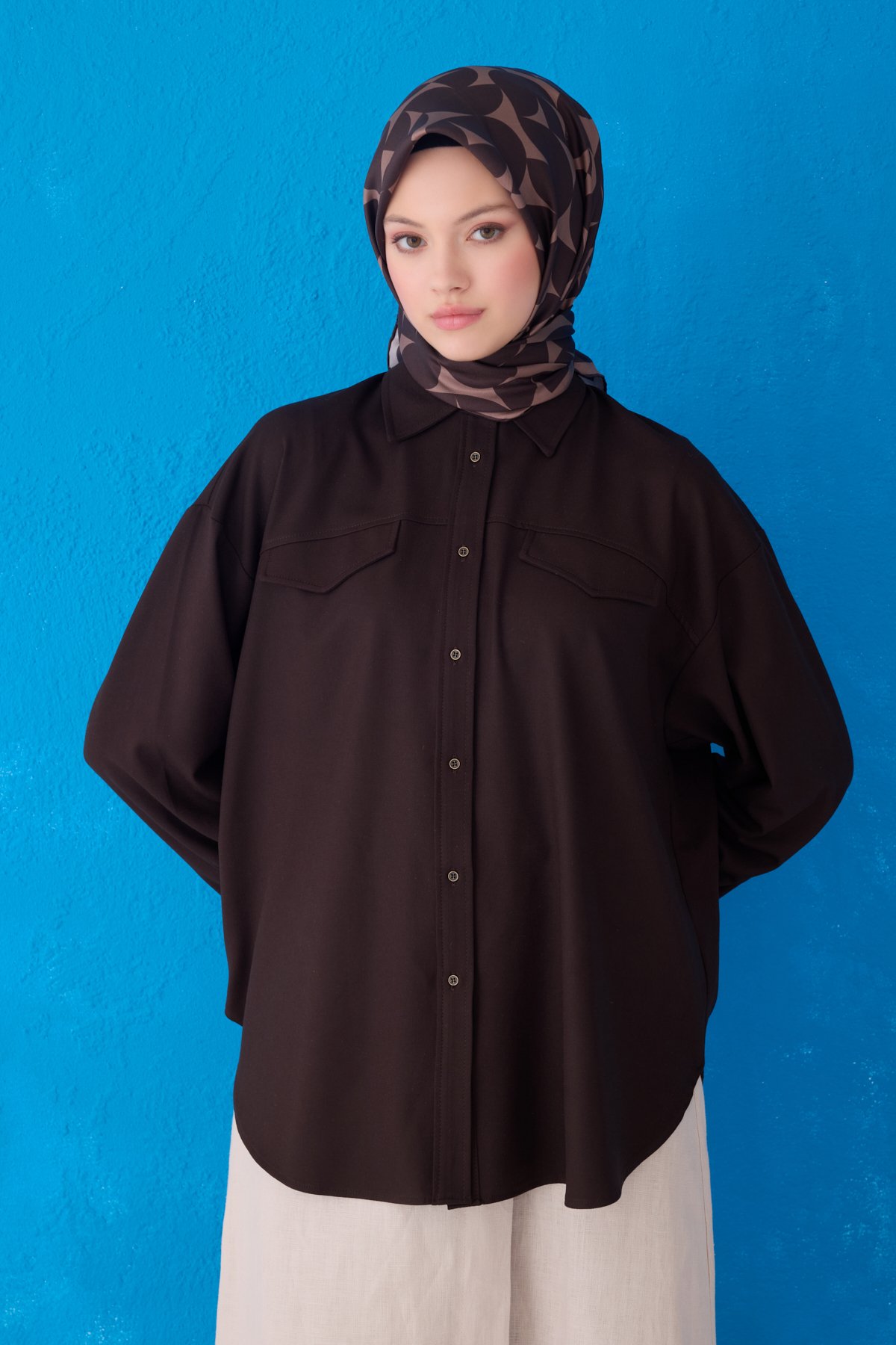 Belli Twill İpek Eşarp 4117D - Acı Kahve-Vizon-86