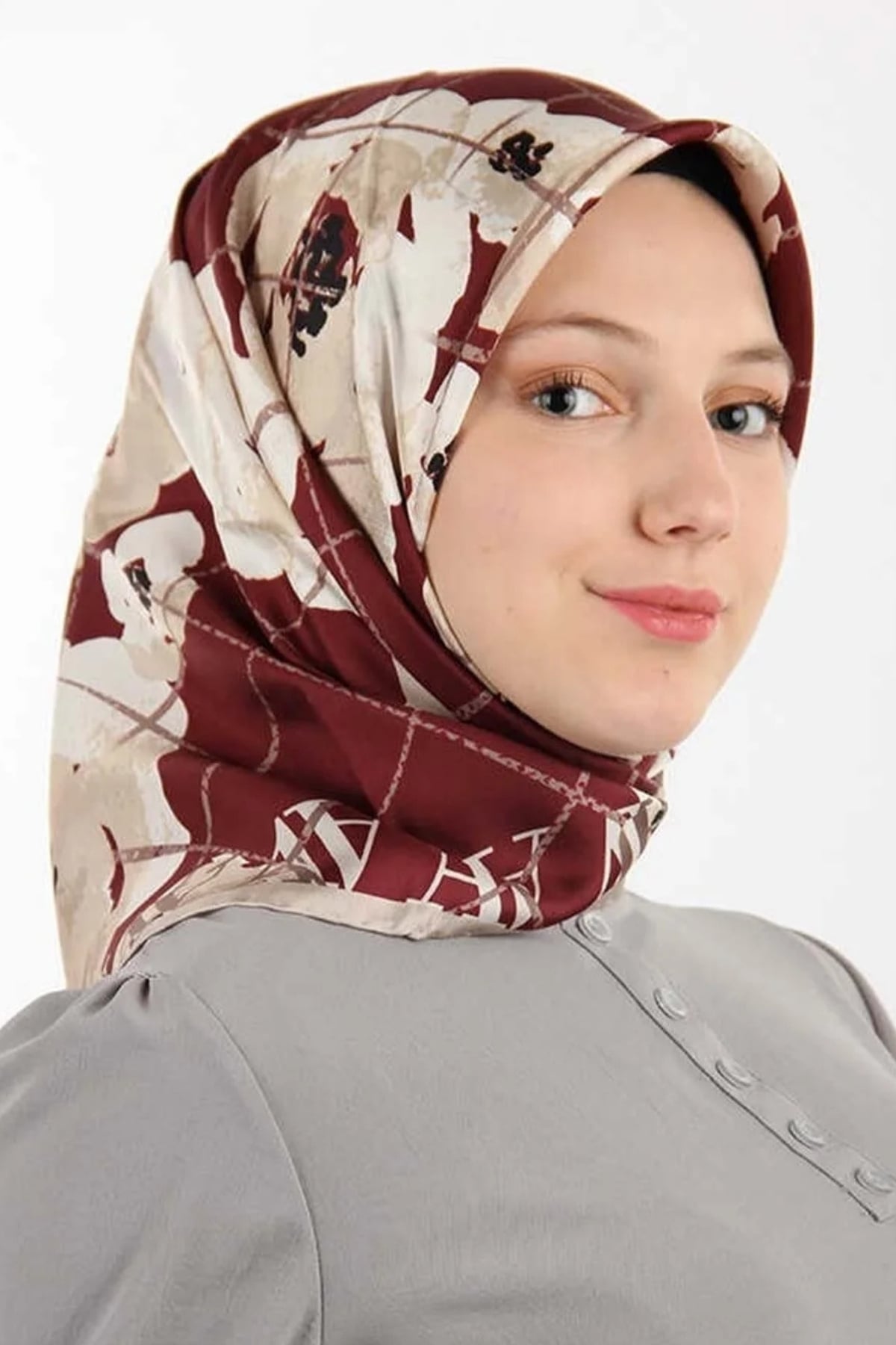 Armine Nostalji Serisi Twill İpek Eşarp 8144DS-04 - 11-Bordo-Krem