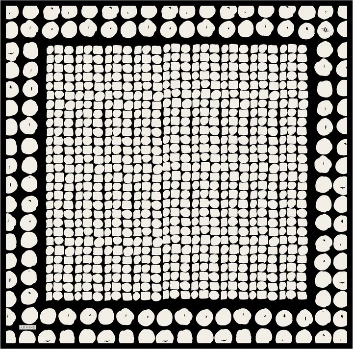 Armine Nostalji Serisi Twill İpek Eşarp 9354D - Beyaz - Siyah