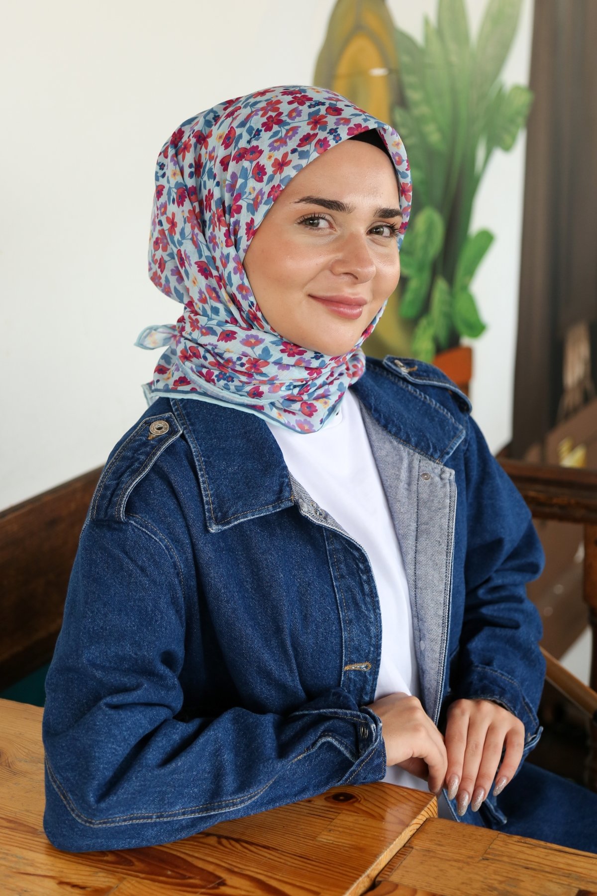Tesettürnağme Soft Pamuk Eşarp TN2008 - Bebe Mavisi-Kiremit-Fuşya-08