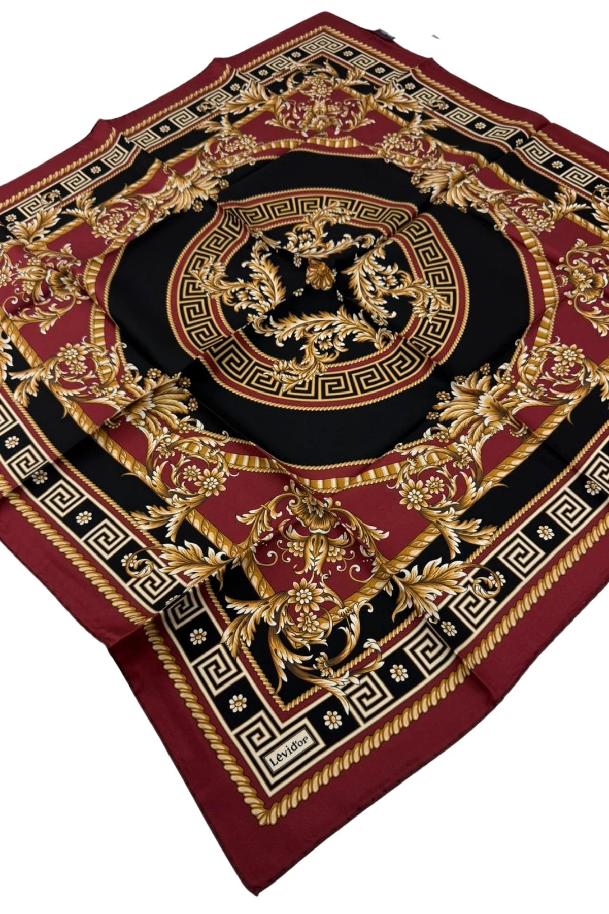 Levidor Twill İpek Eşarp LD1139 - 07-Bordo-Siyah-Gold