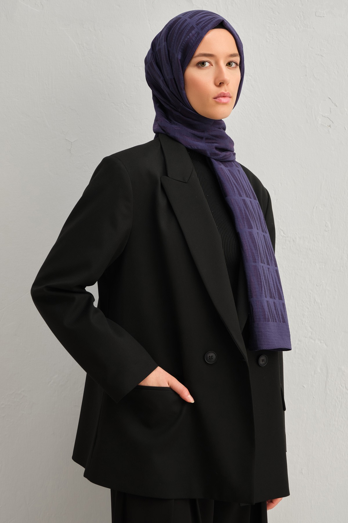 Armine Lyocell İpek Şal 1002-3 - Lacivert-112-18