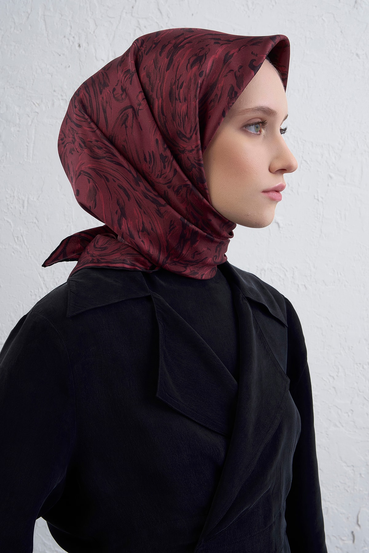 Armine Sura İpek Eşarp 9431DS - 01-Bordo-Siyah