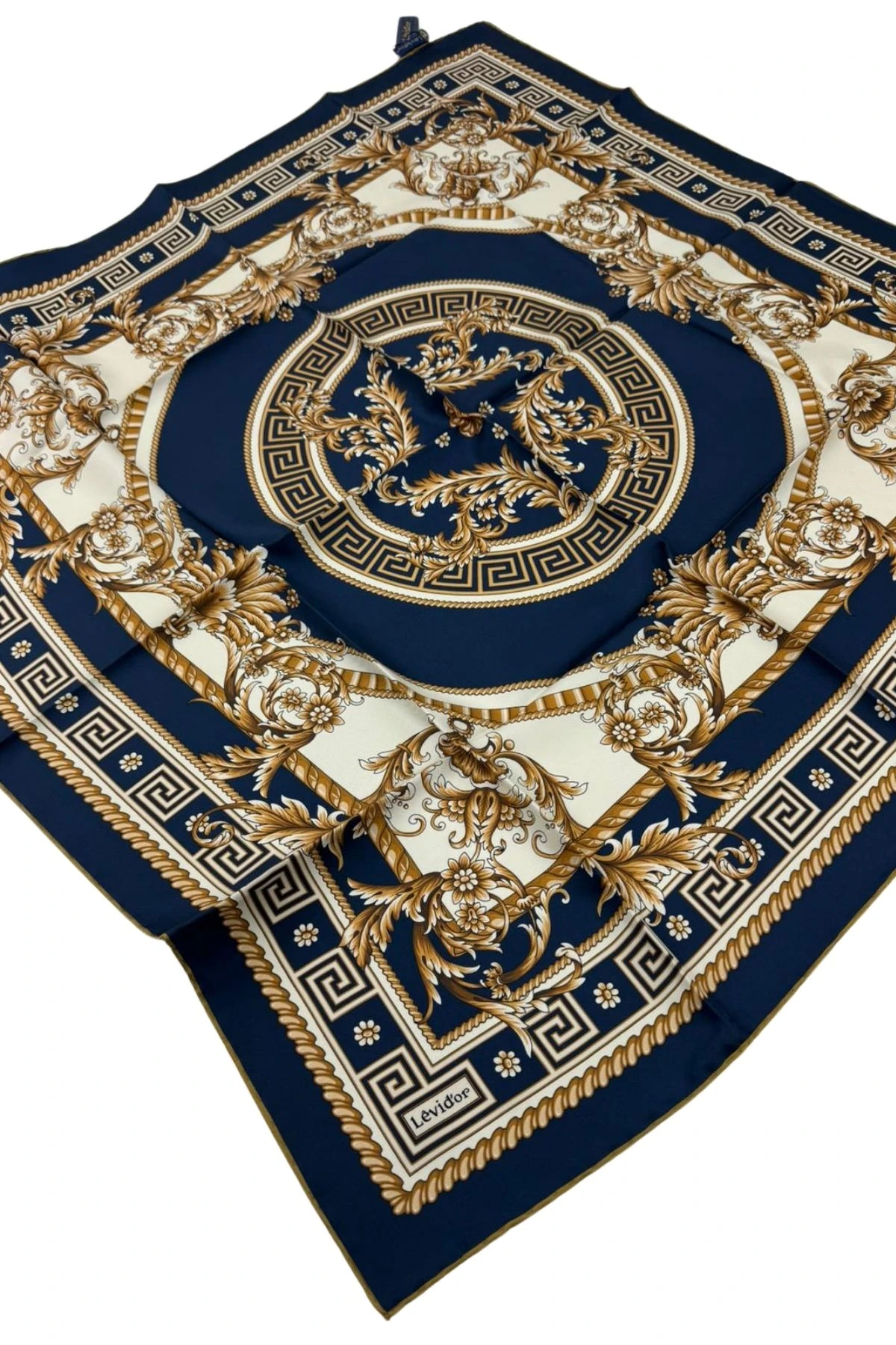 Levidor Twill İpek Eşarp LD1139 - 03-İndigo-Beyaz-Gold