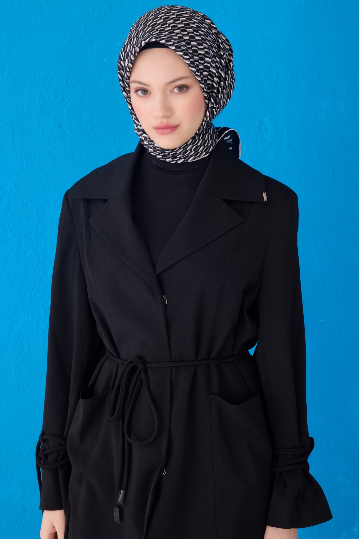 Belli Twill İpek Eşarp 4124D - SİYAH-BEYAZ