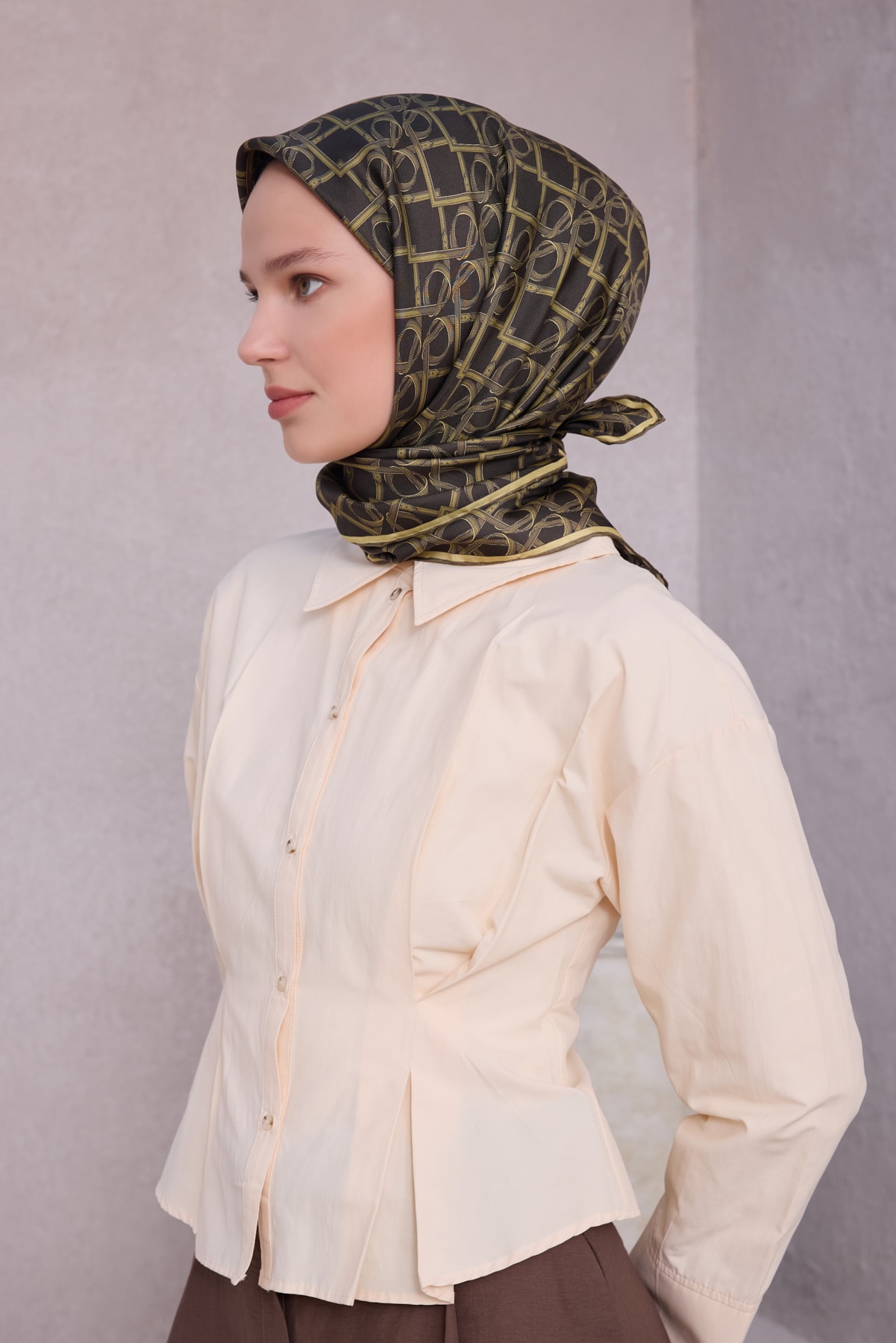 Belli Twill İpek Eşarp 4214D - 84-Yeşil