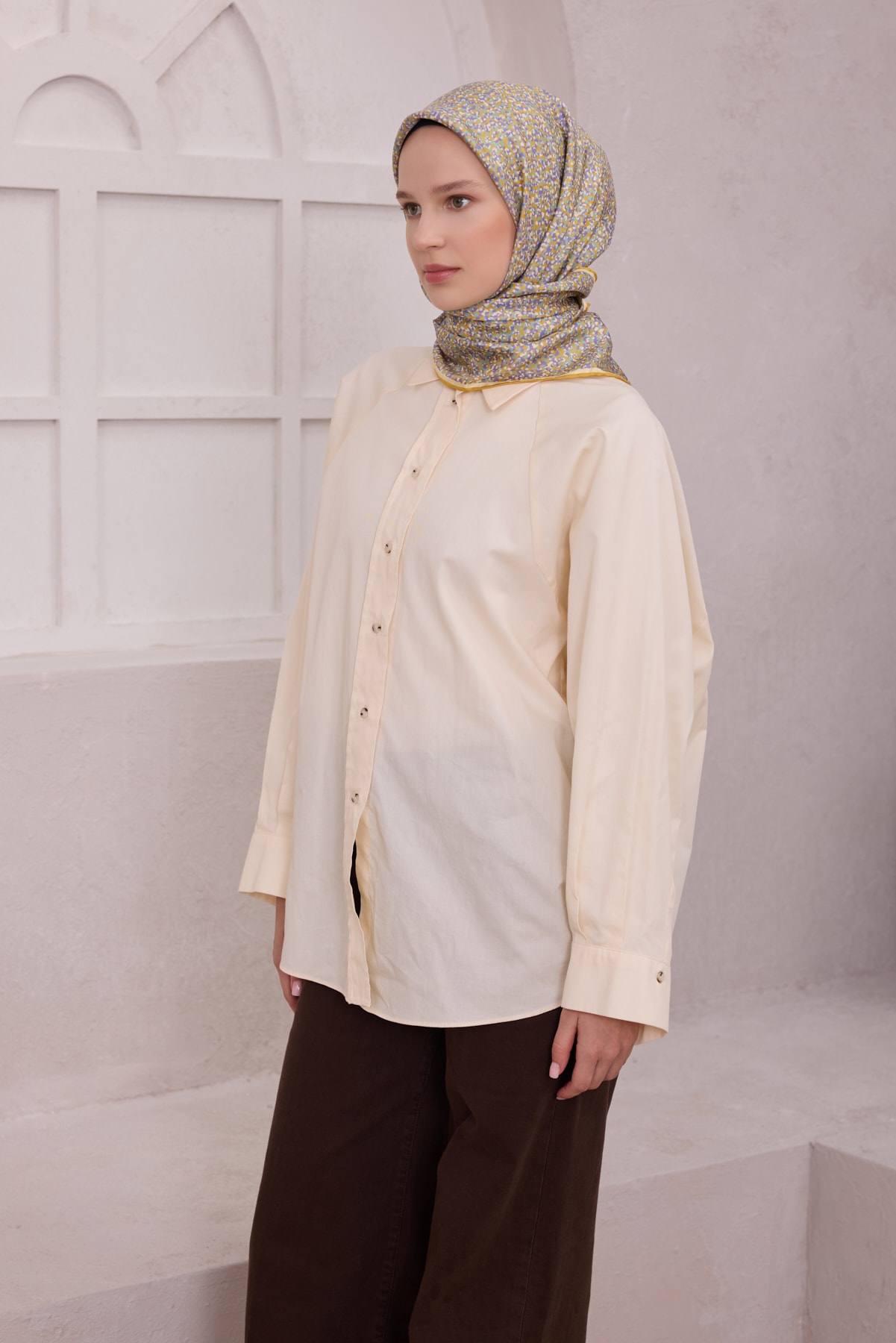 Belli Twill İpek Eşarp 4208D - 85-Sarı-Su Yeşili
