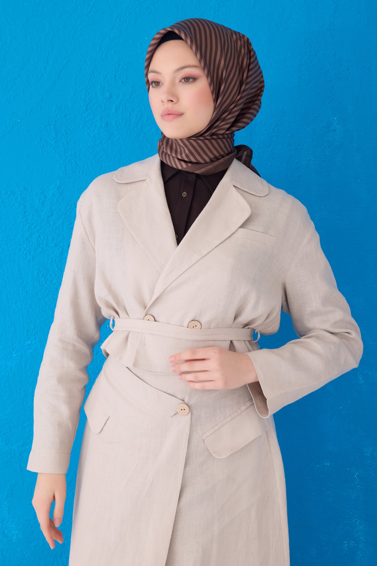Belli Twill İpek Eşarp 4115D - Koyu Kahverengi-