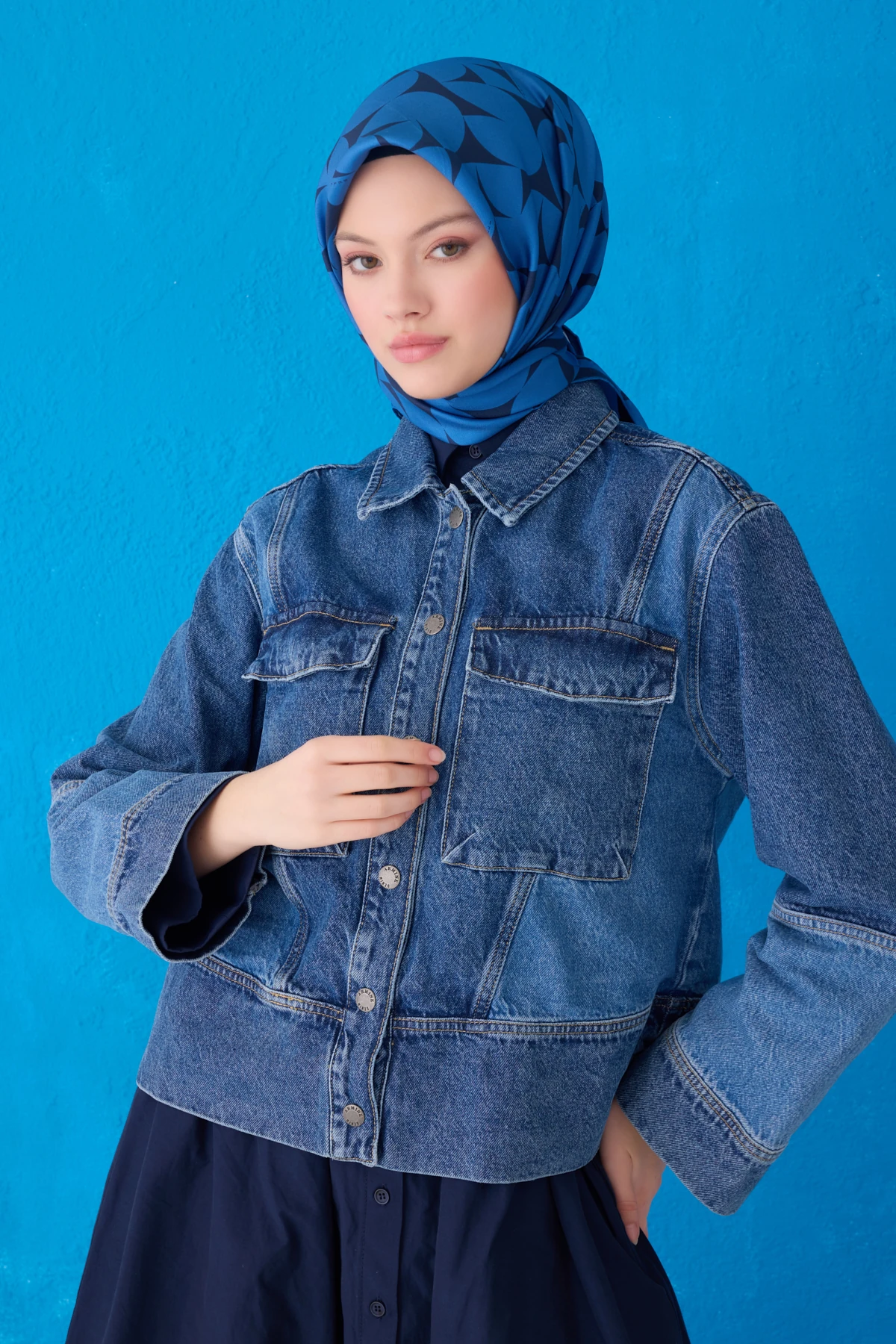 Belli Twill İpek Eşarp 4117D - Mavi-Lacivert-54