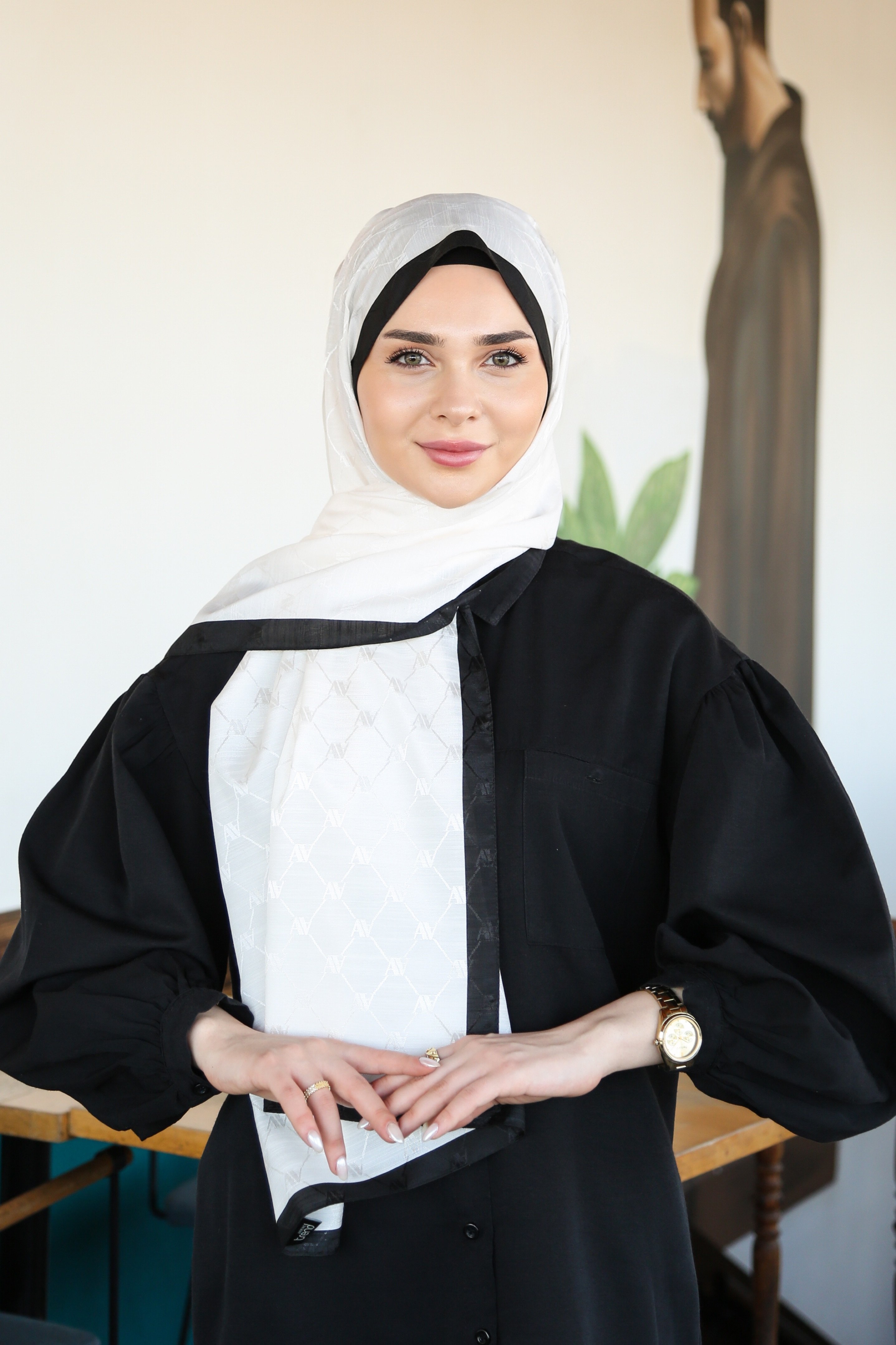 Armine Trend Monogram Şal 2 - Krem-159