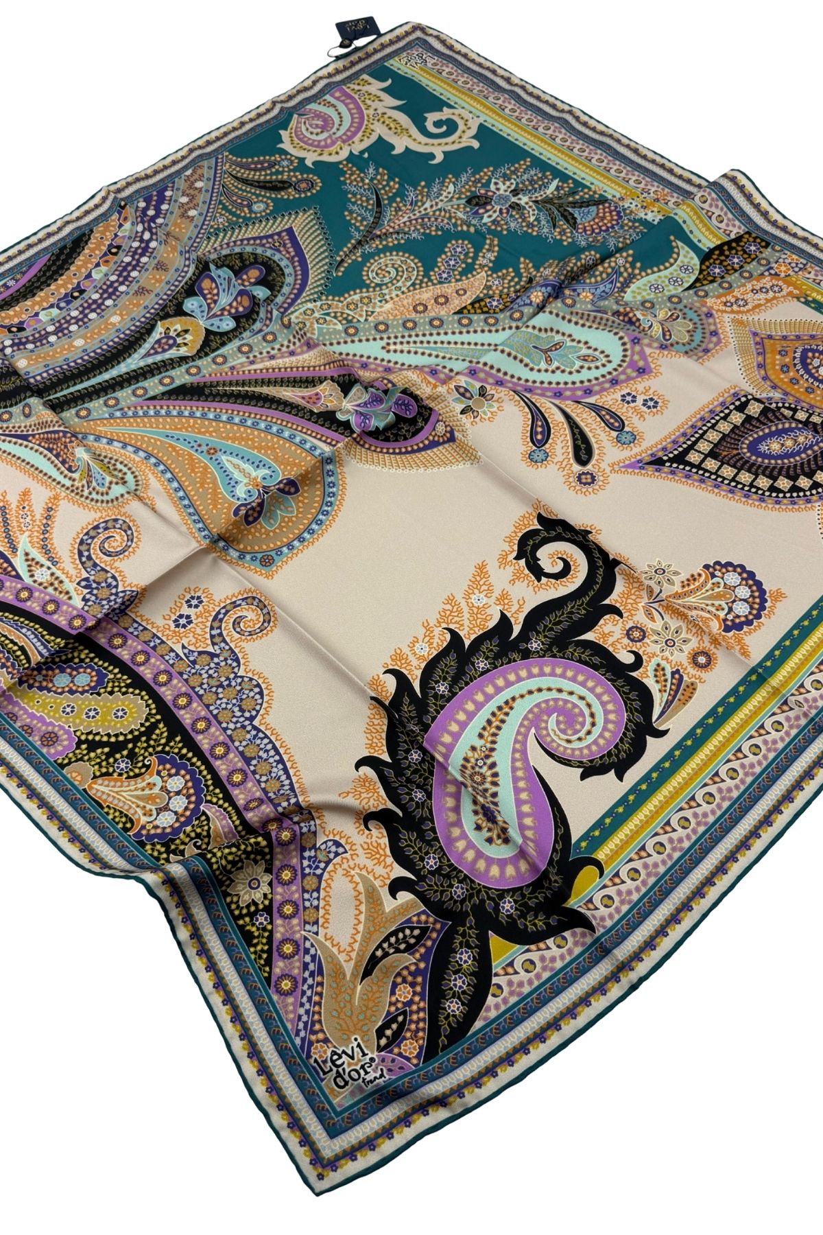 Levidor Trend Twill Eşarp LDT269-01 - Petrol Yeşili-Krem-06