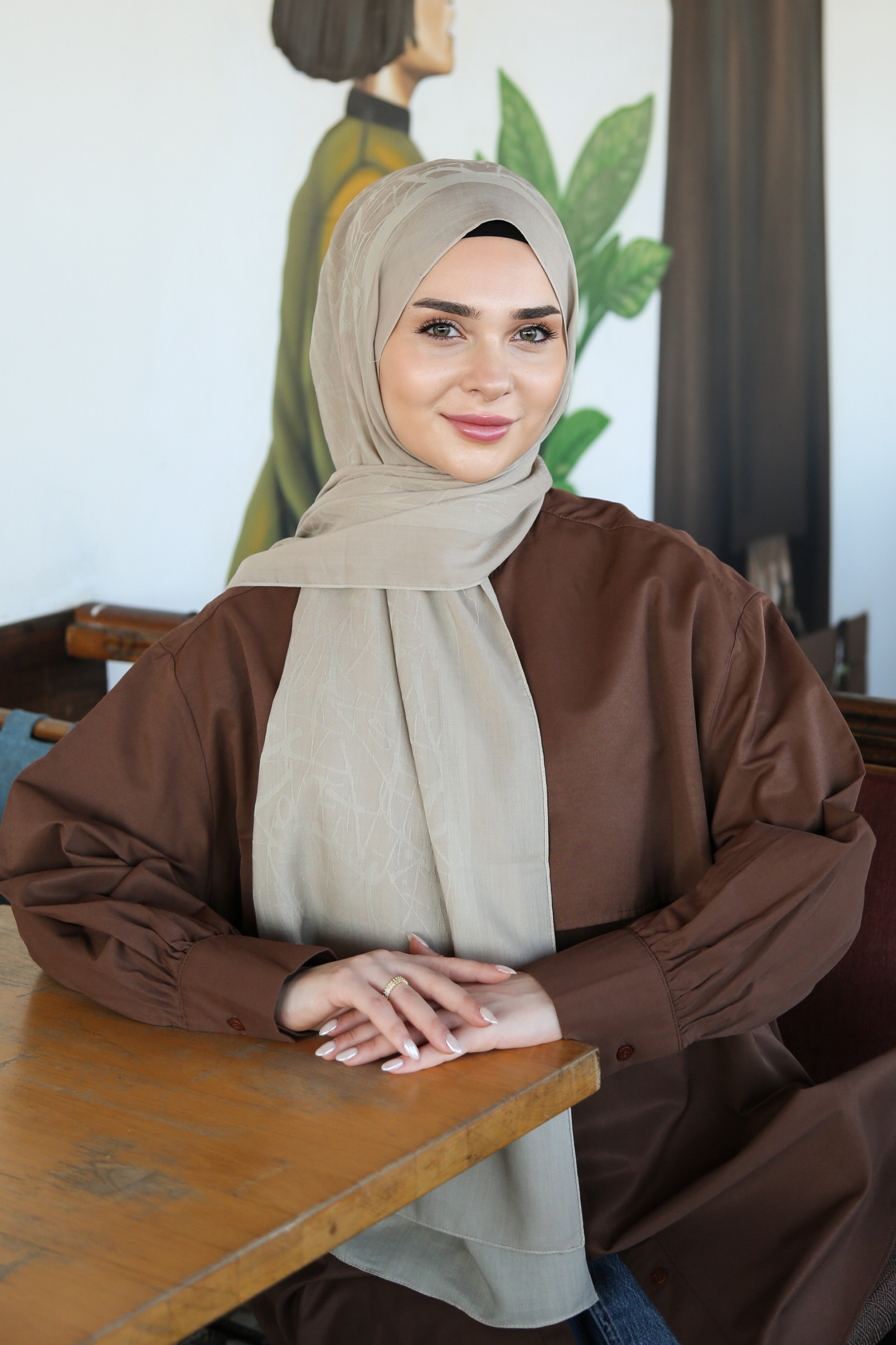 Armine Tensel İpek Şal 3 - Bej-32102