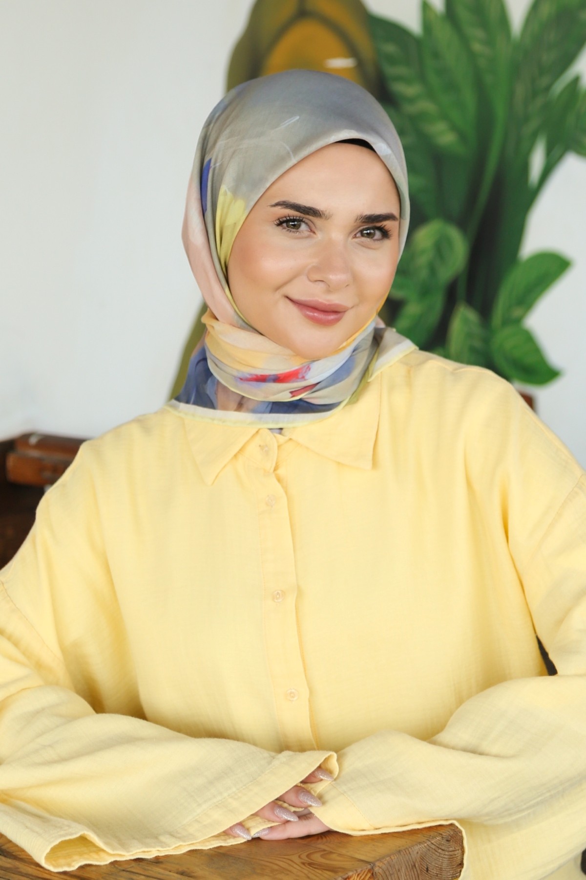 Tesettürnağme Soft Pamuk Eşarp TN2007 - Su Yeşili-Bej-08